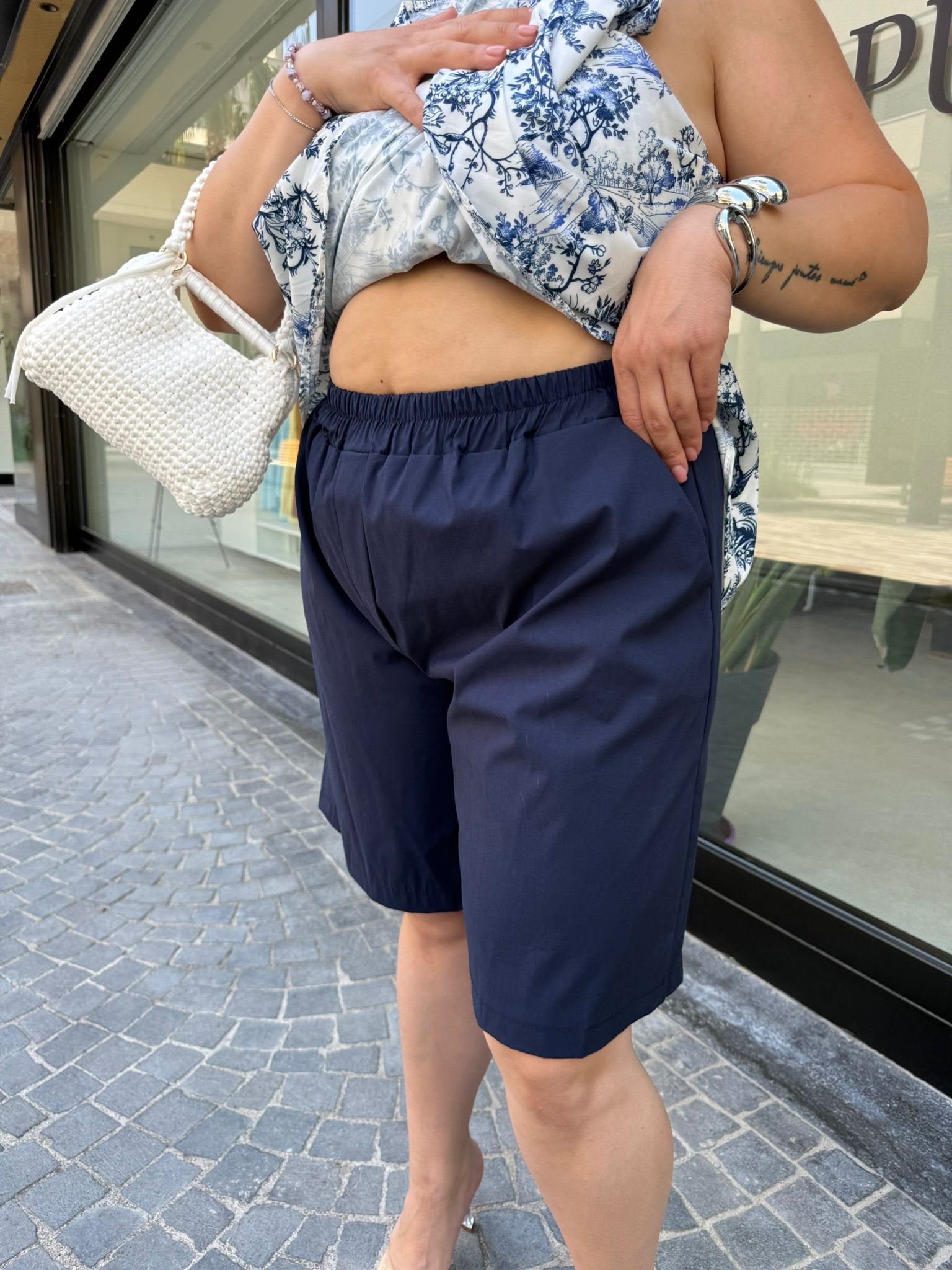Bermuda cotone con elastico in vita curvy