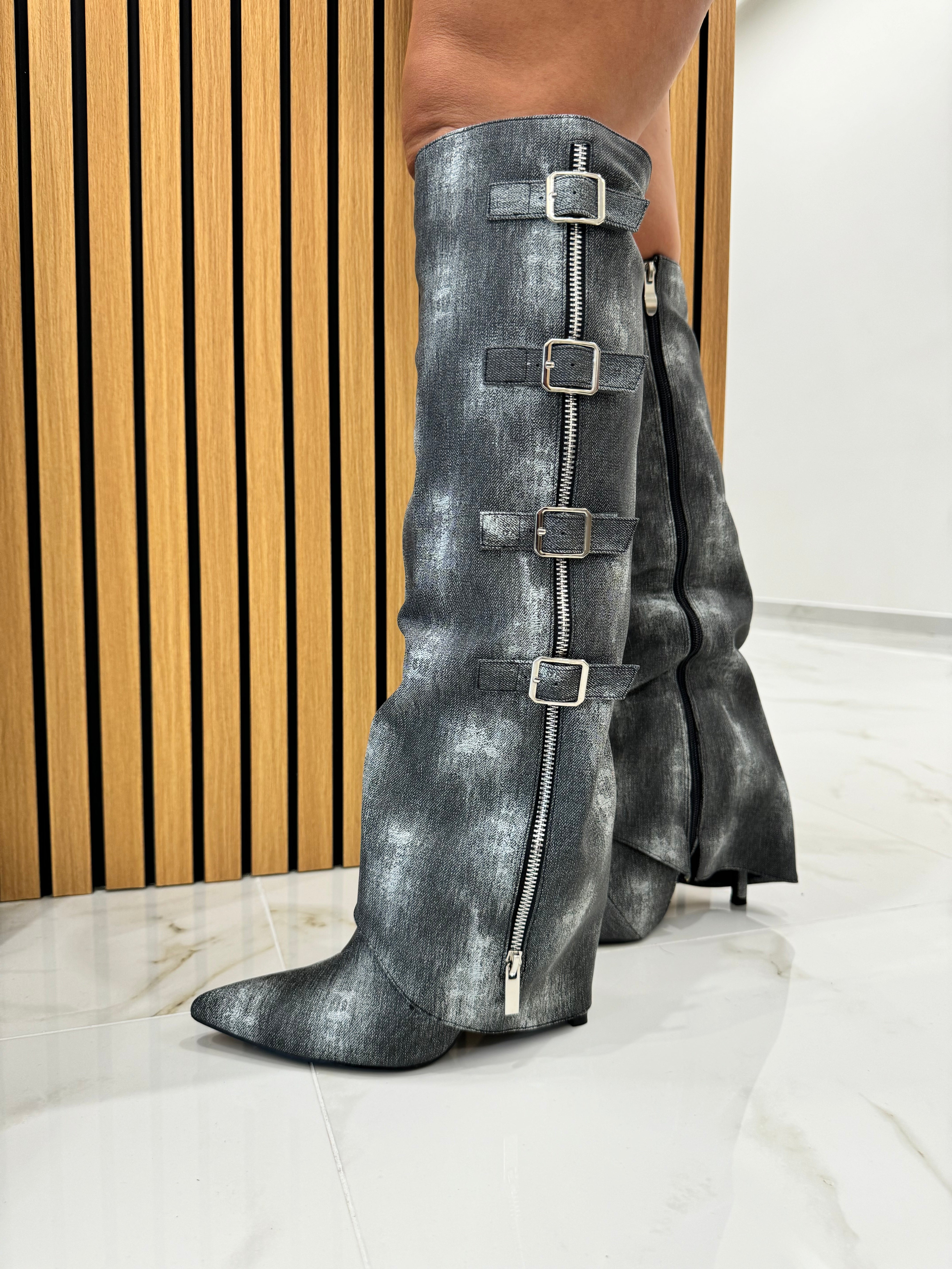 Stivale ecopelle effetto denim