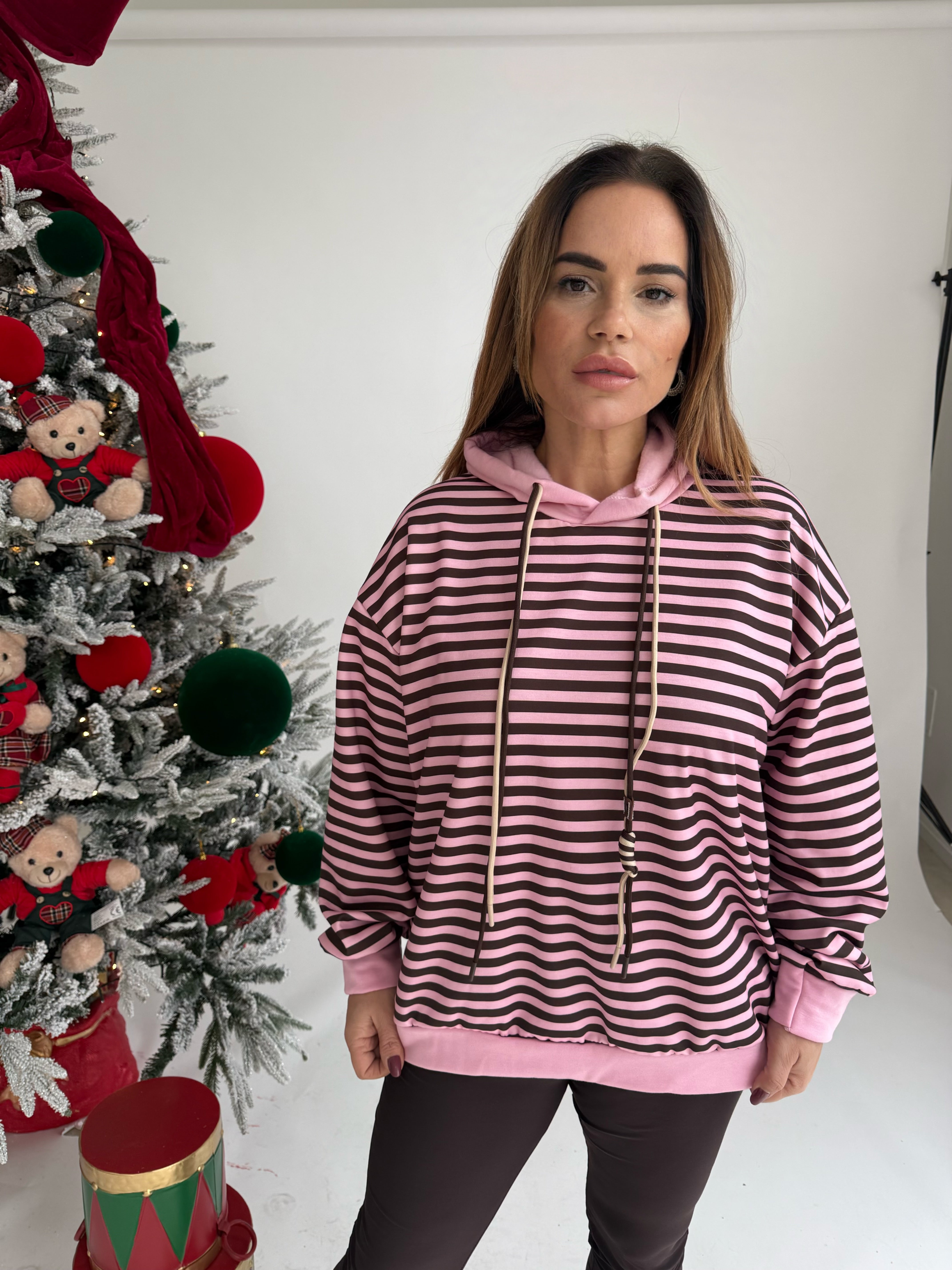 Felpa a righe con cappuccio