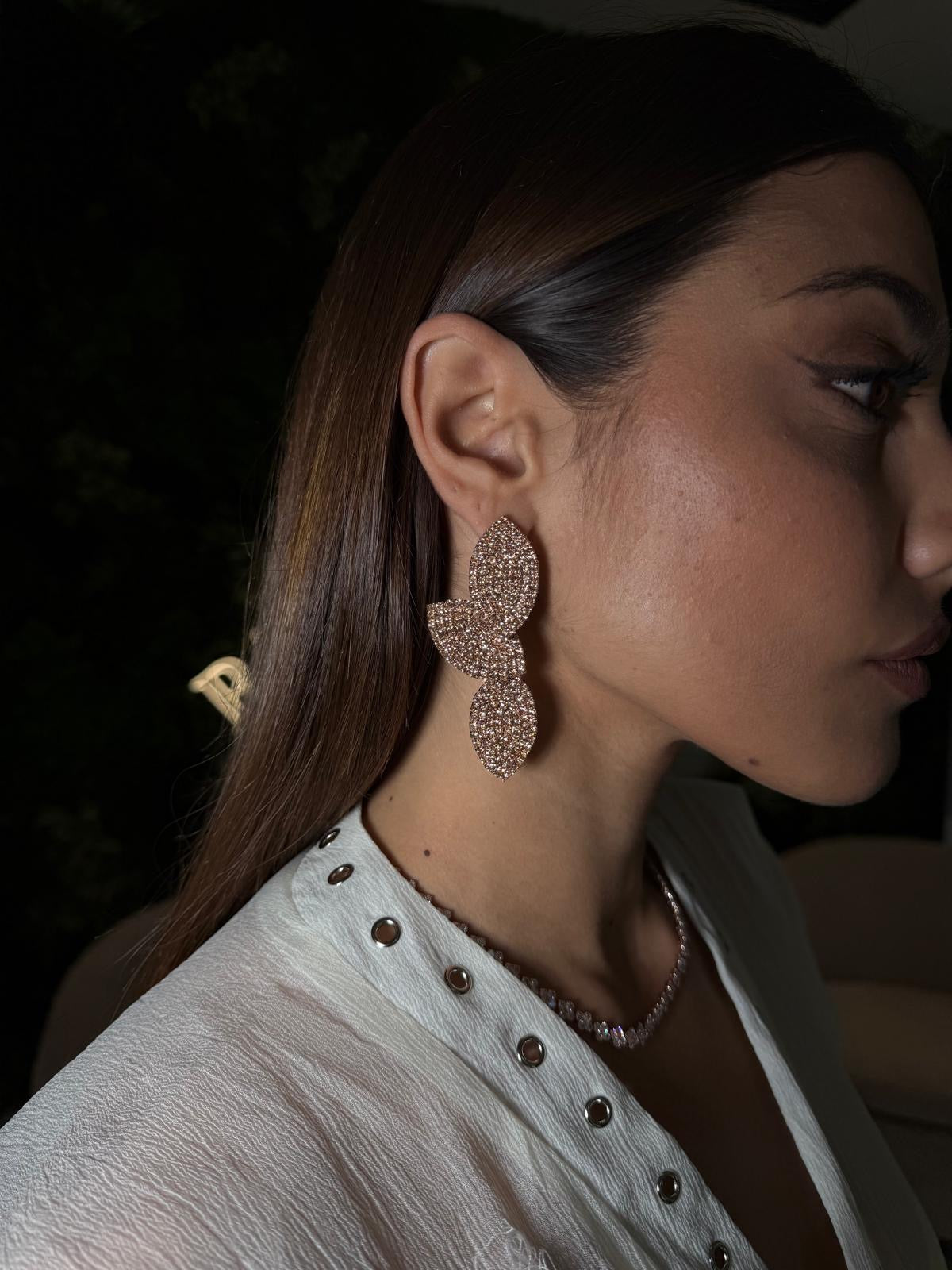 Orecchini foglia strass
