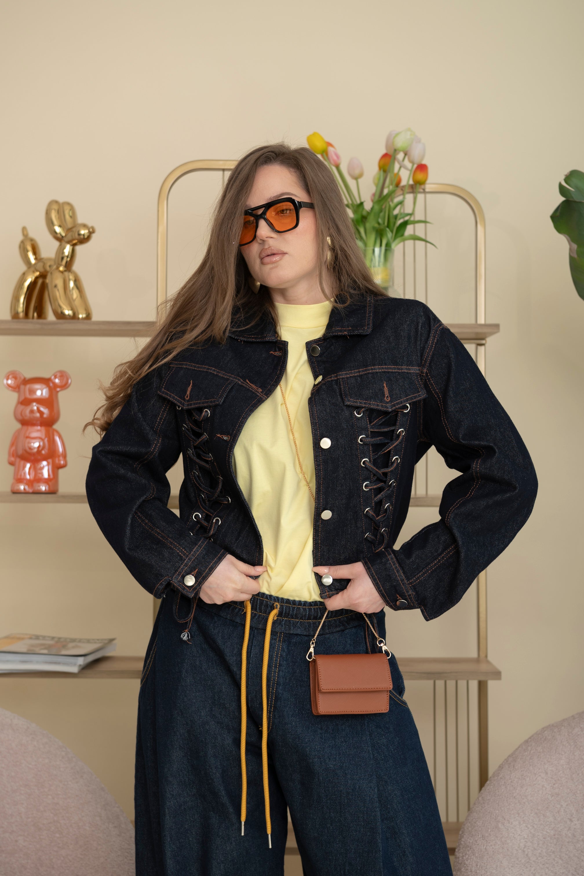 Giubbino denim con stringhe