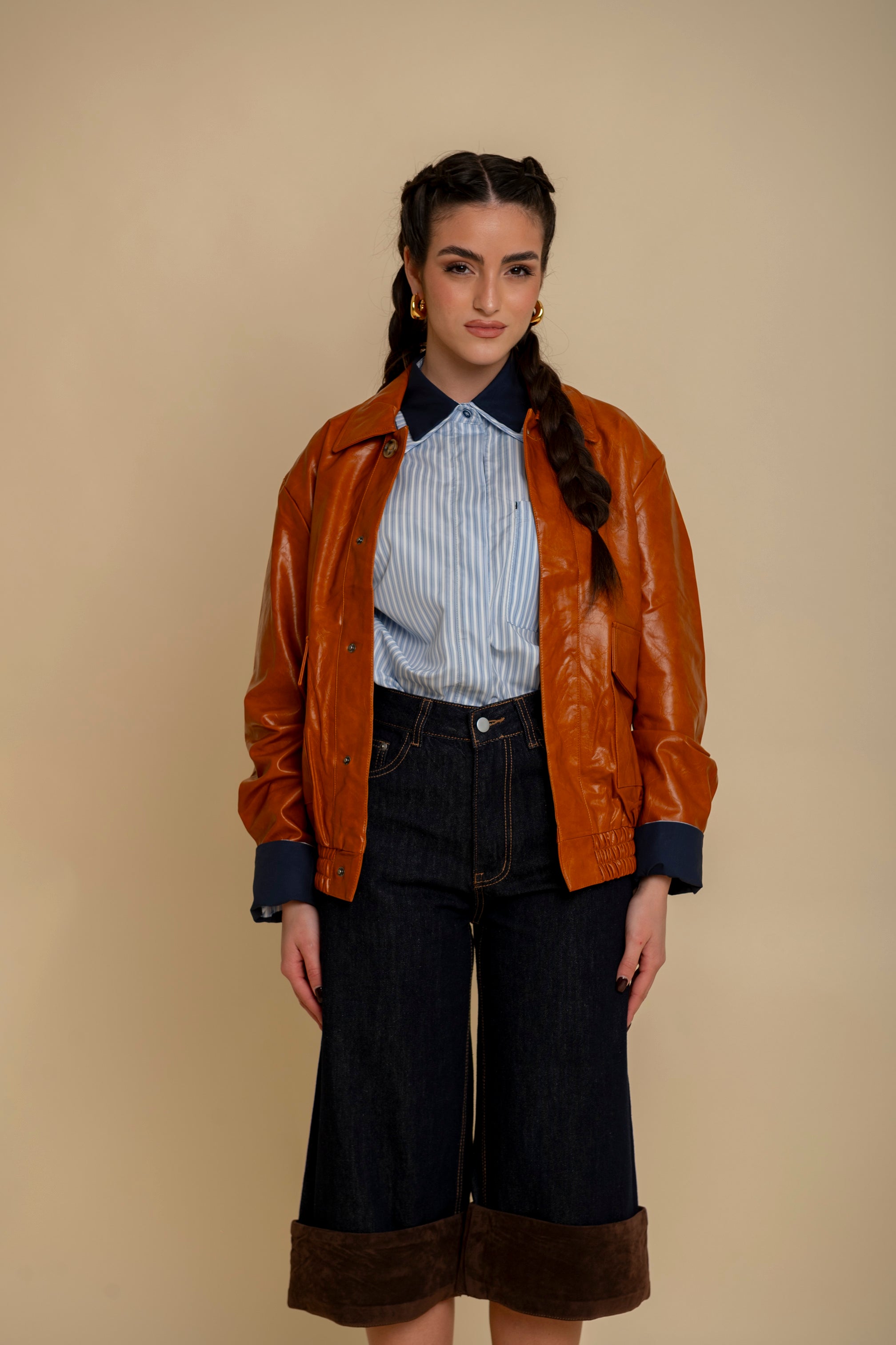 Bomber in ecopelle camel