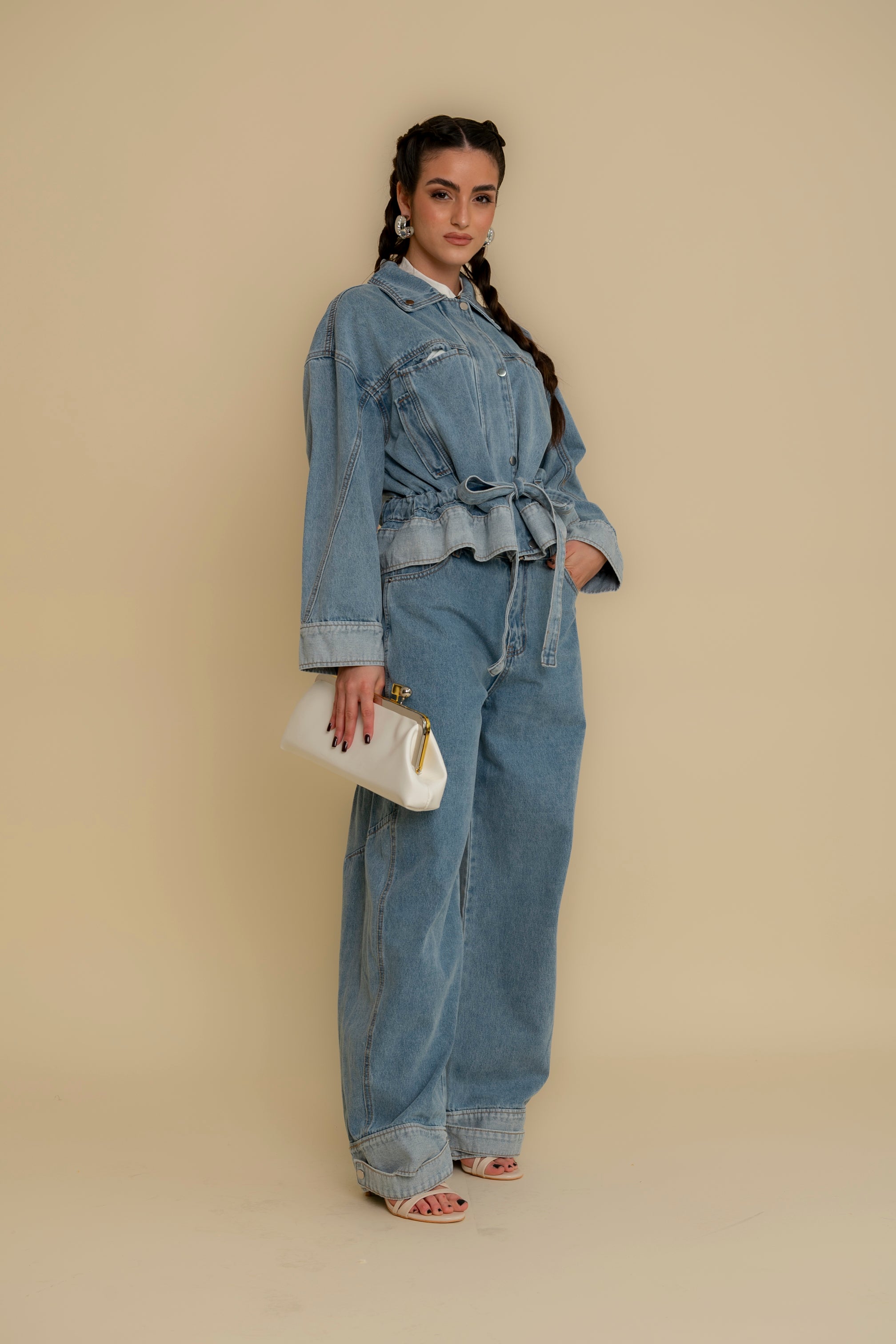 Cordset denim con arriccio in vita