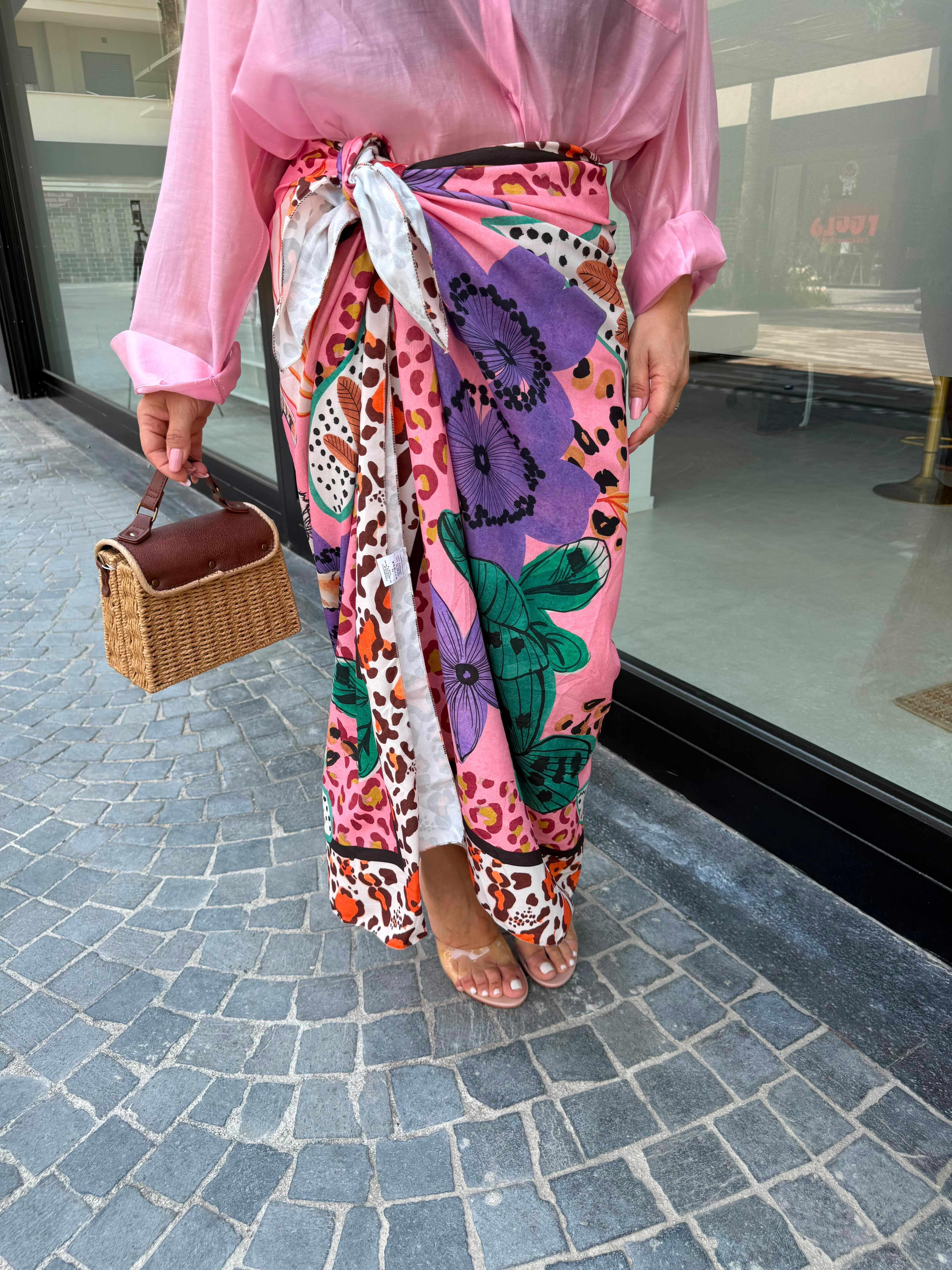 Gonna foulard tiger pink