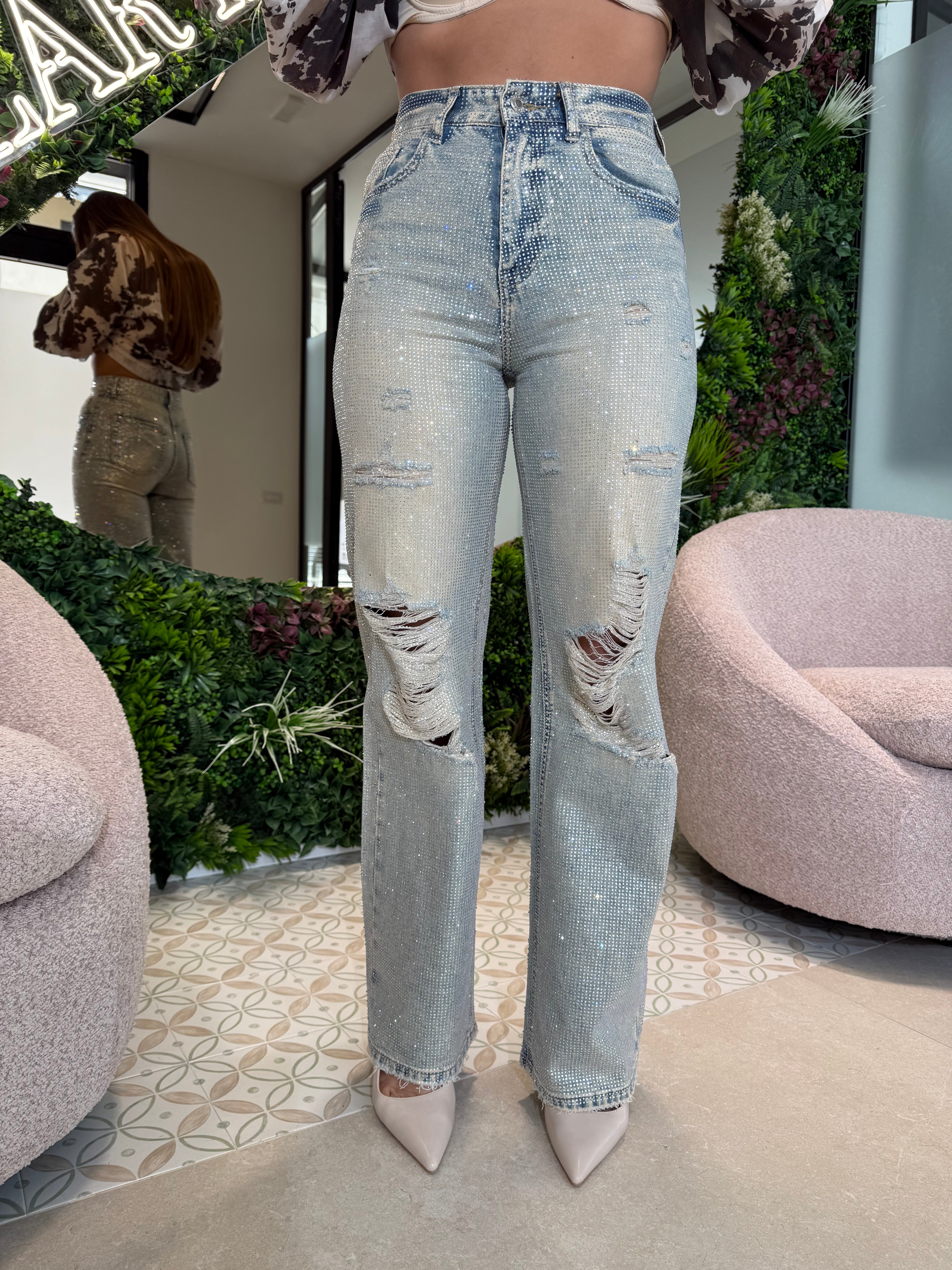 Jeans full strass con strappi