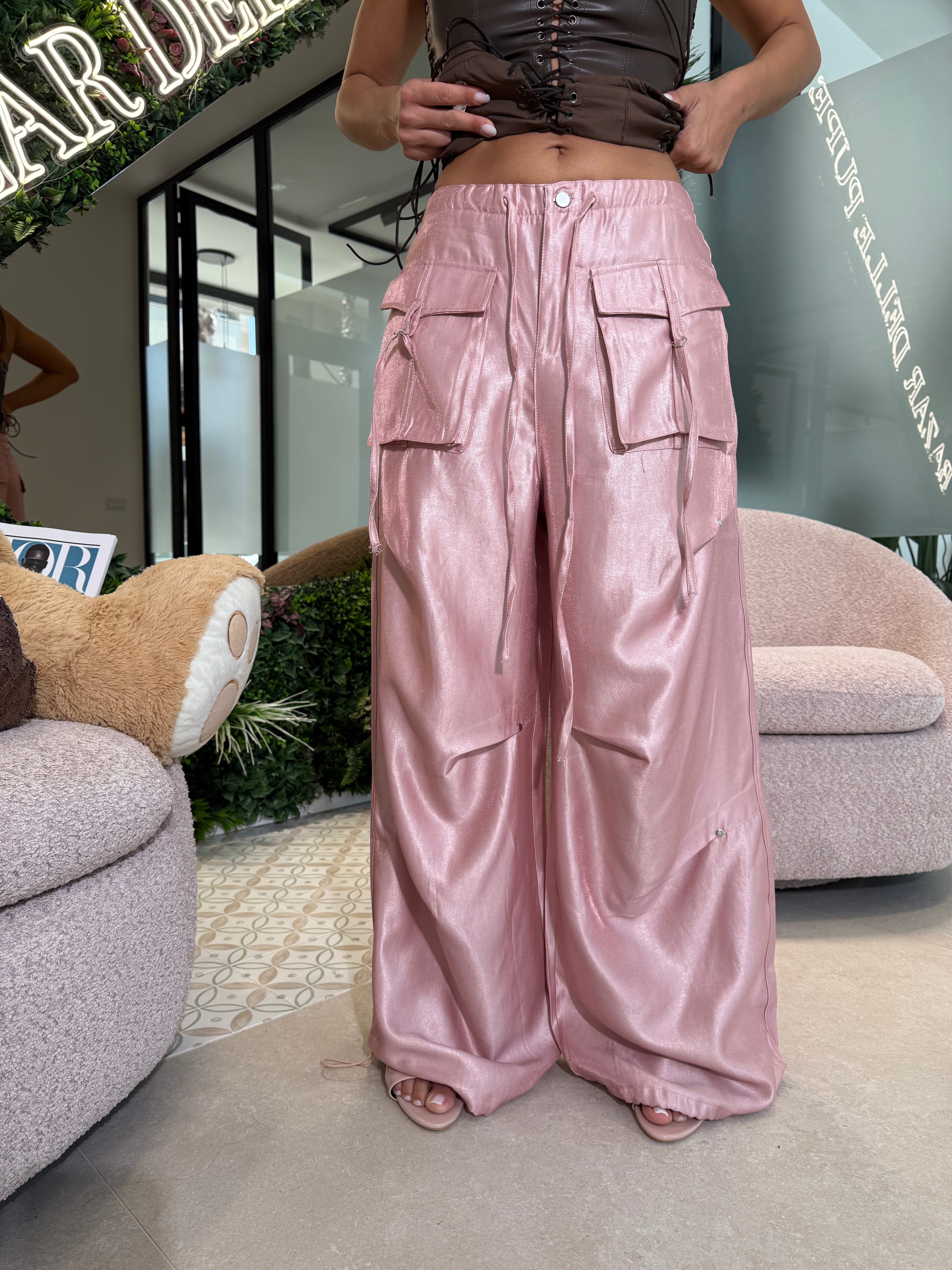 Pantalone satinato cargo