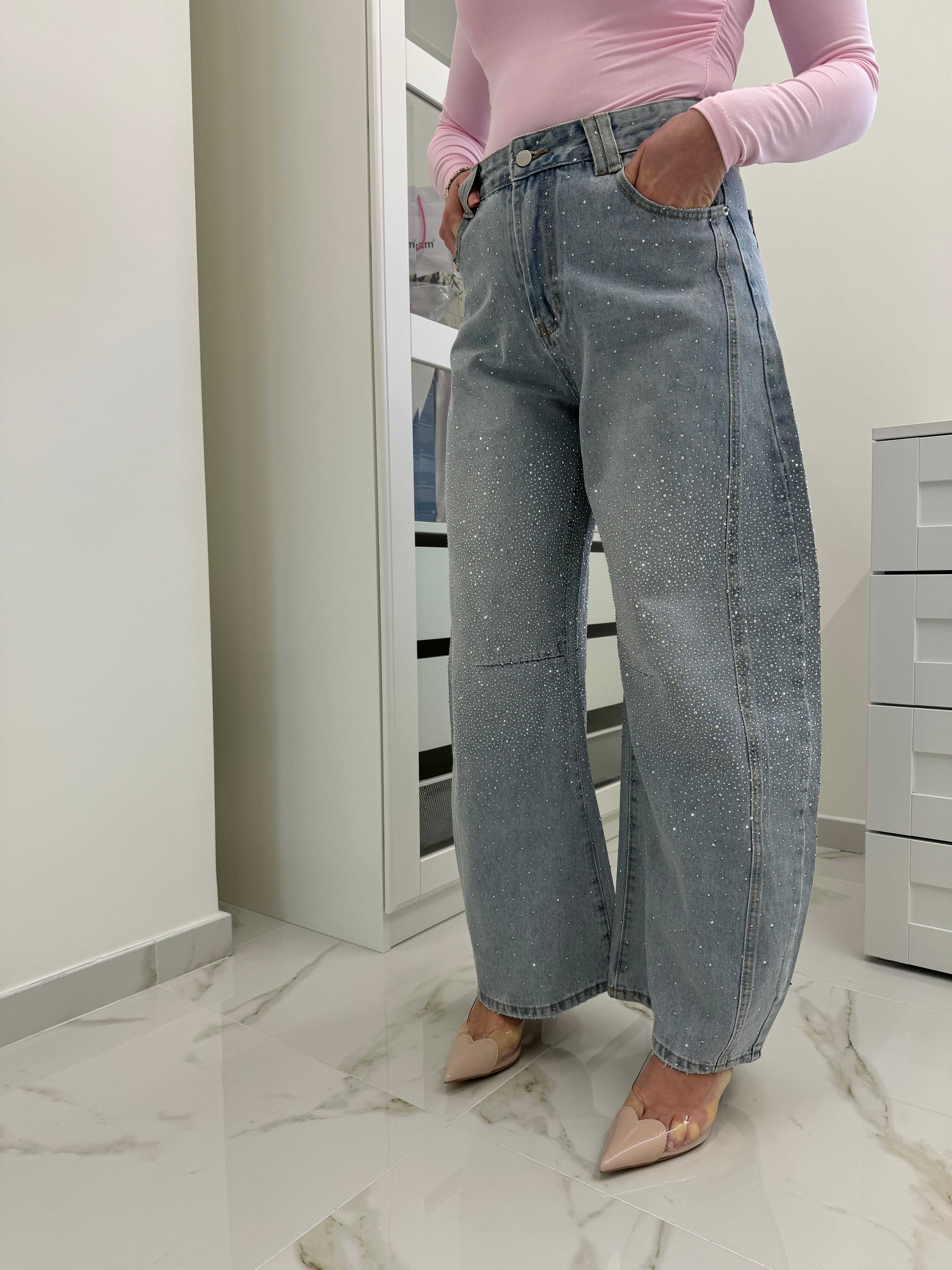 Jeans palloncino con strass