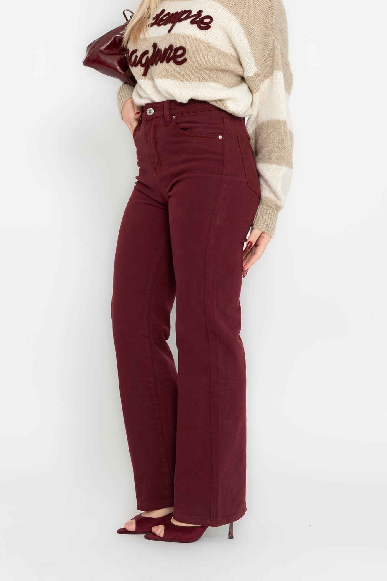 Jeans wide leg bordeaux