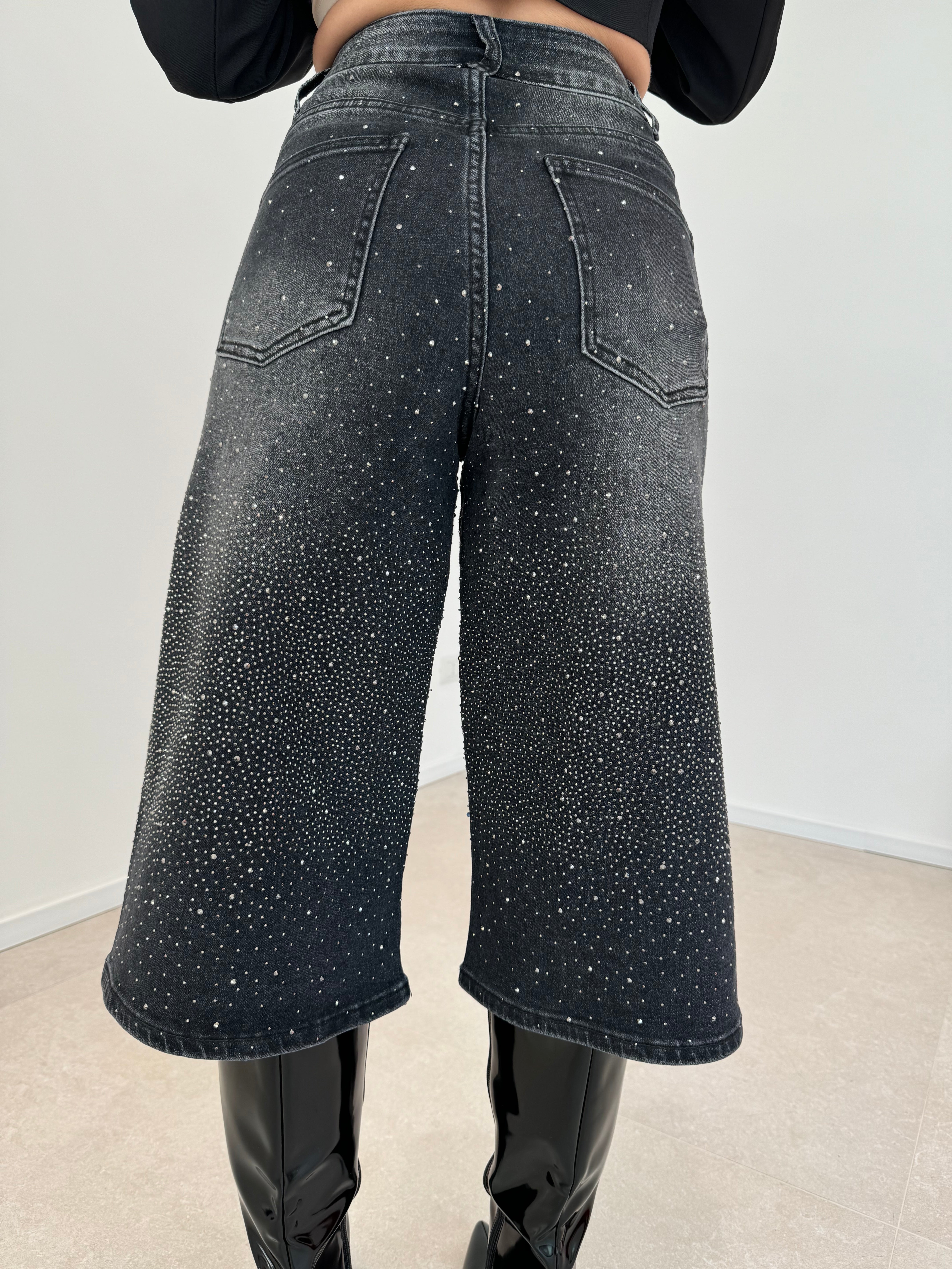 Bermuda denim nero con strass