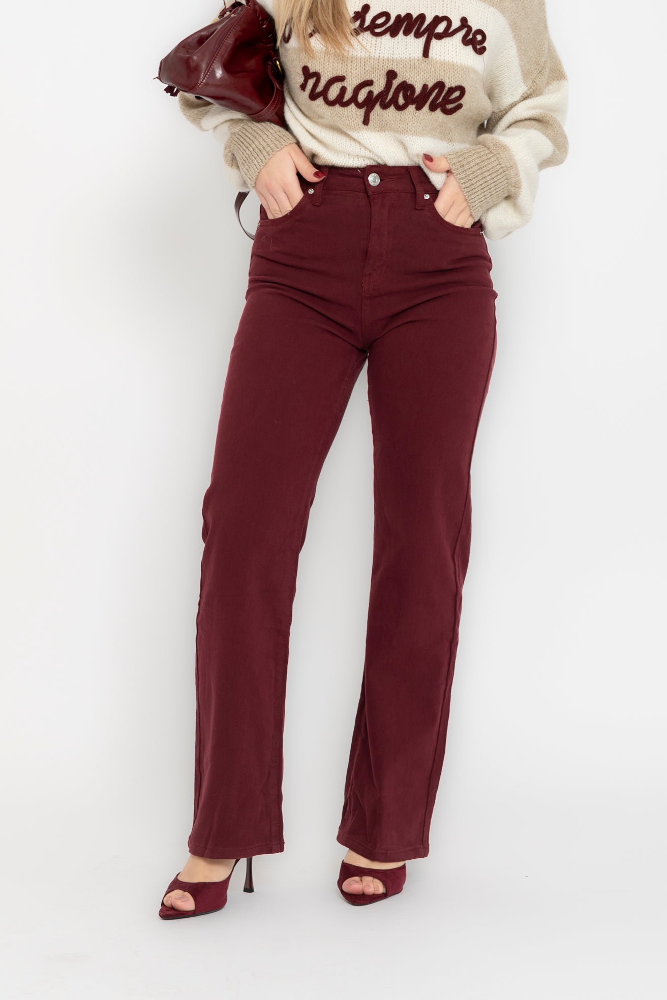 Jeans wide leg bordeaux