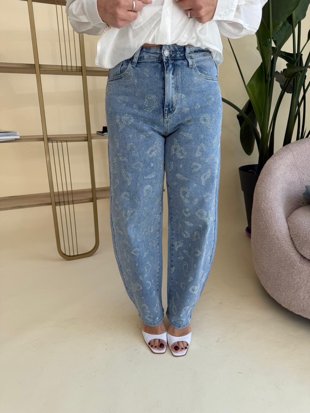 Jeans ballon strass maculati curvy