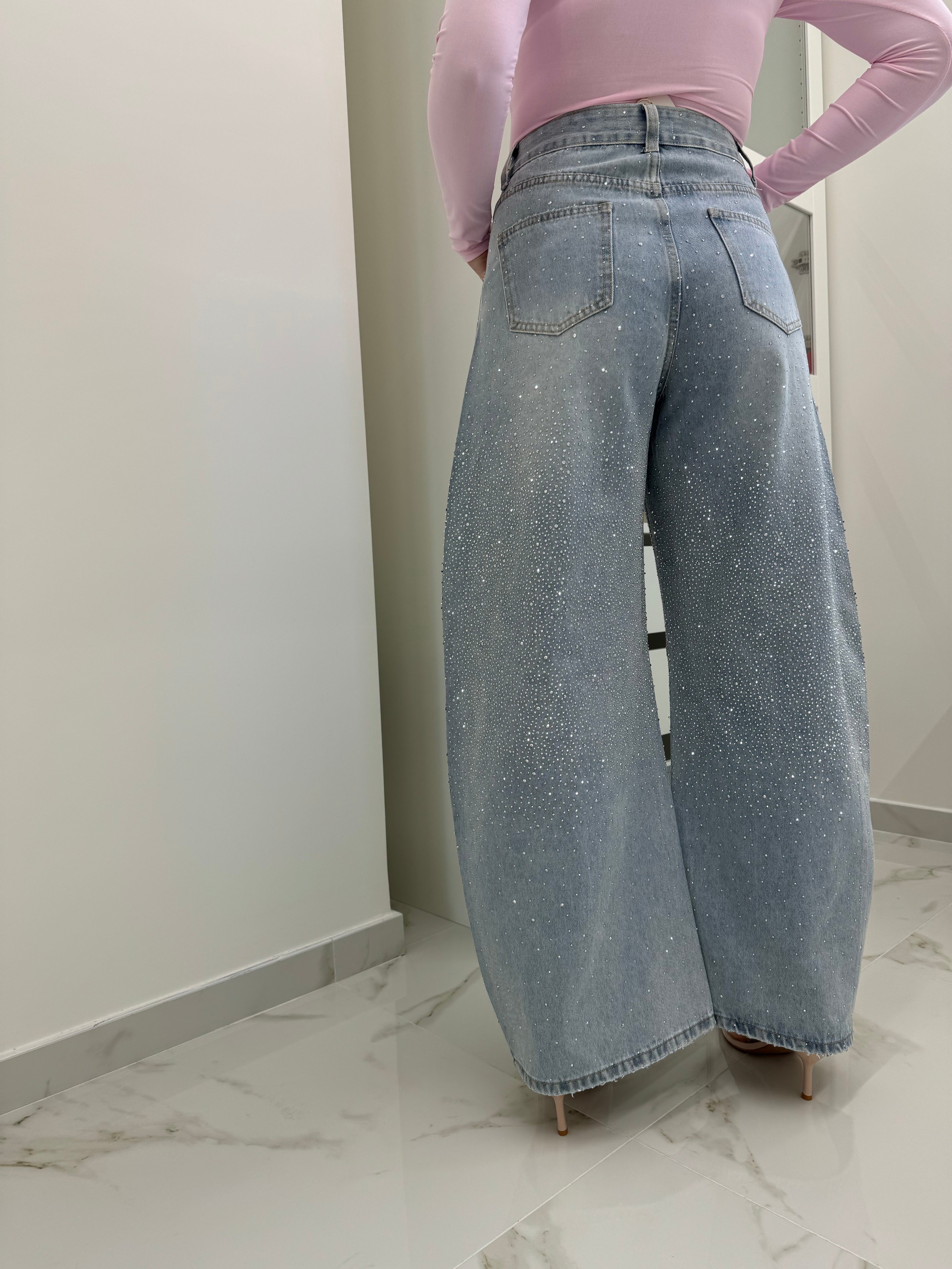 Jeans palloncino con strass