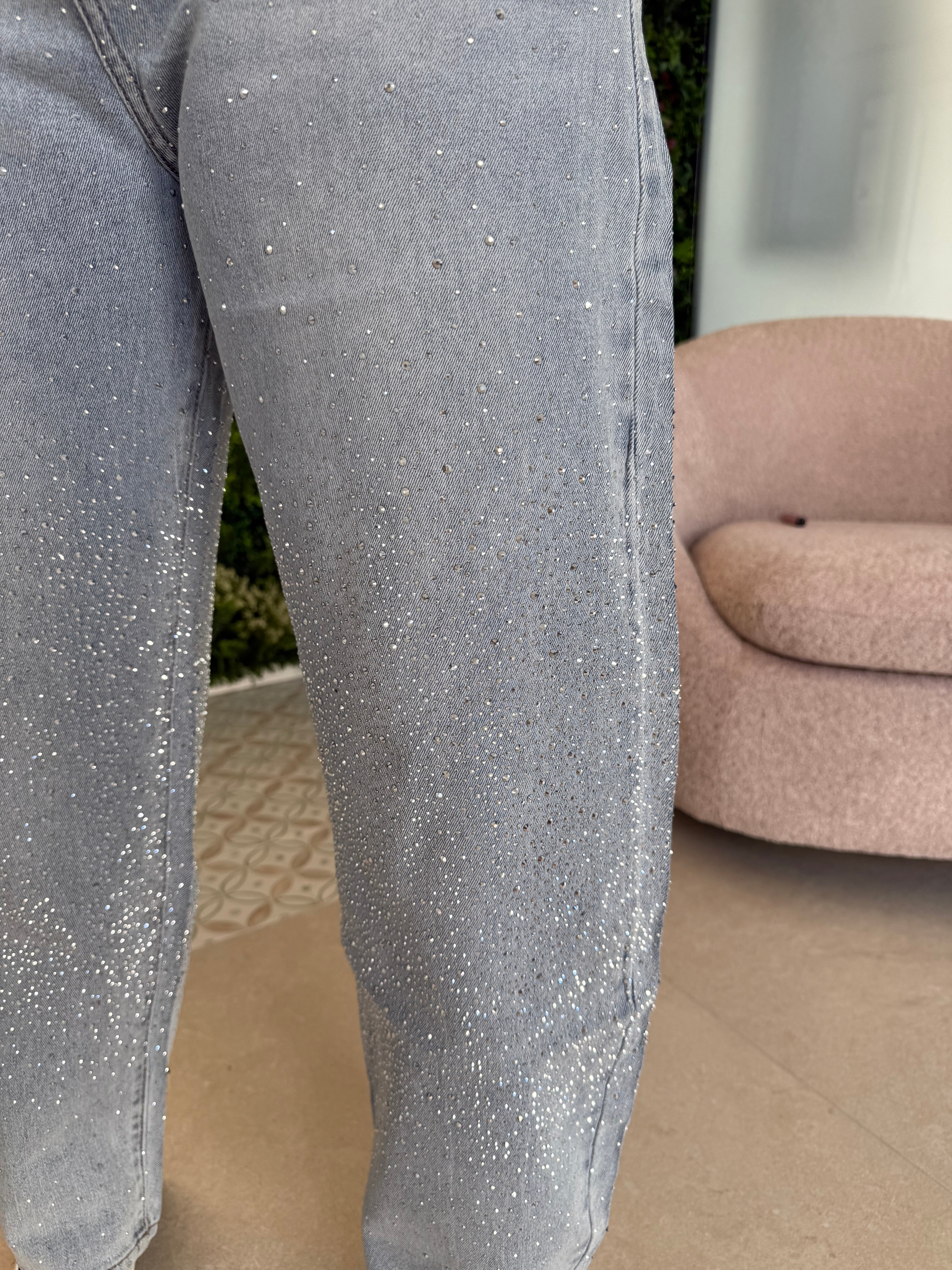 Jeans ballon curvy strass