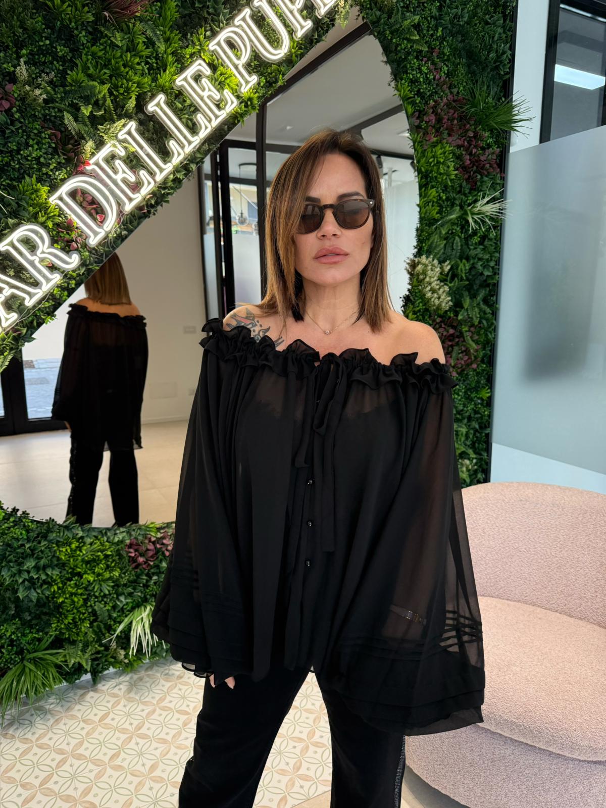 Camicia velata scollo a barca