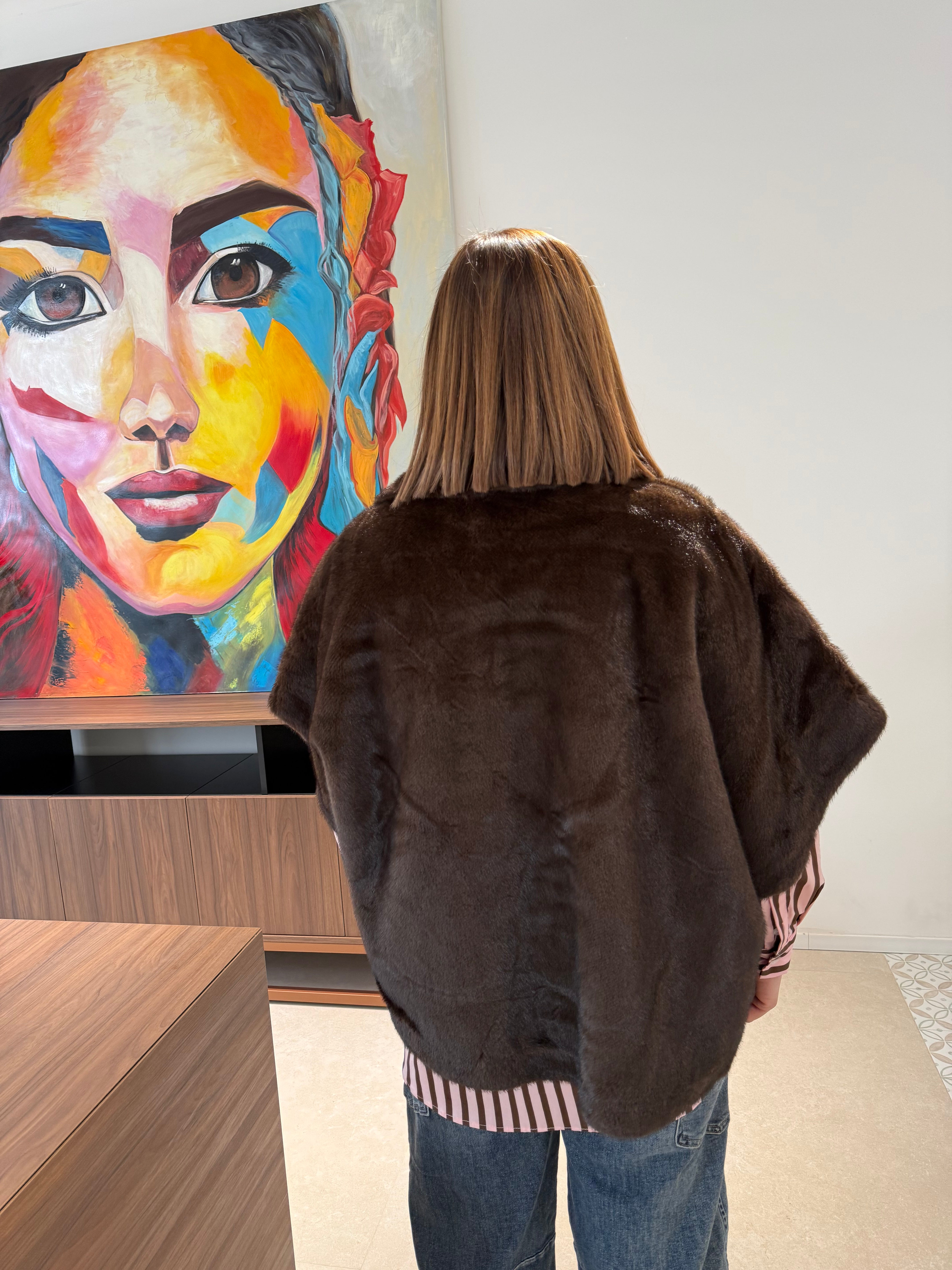 Pelliccia mantella con zip