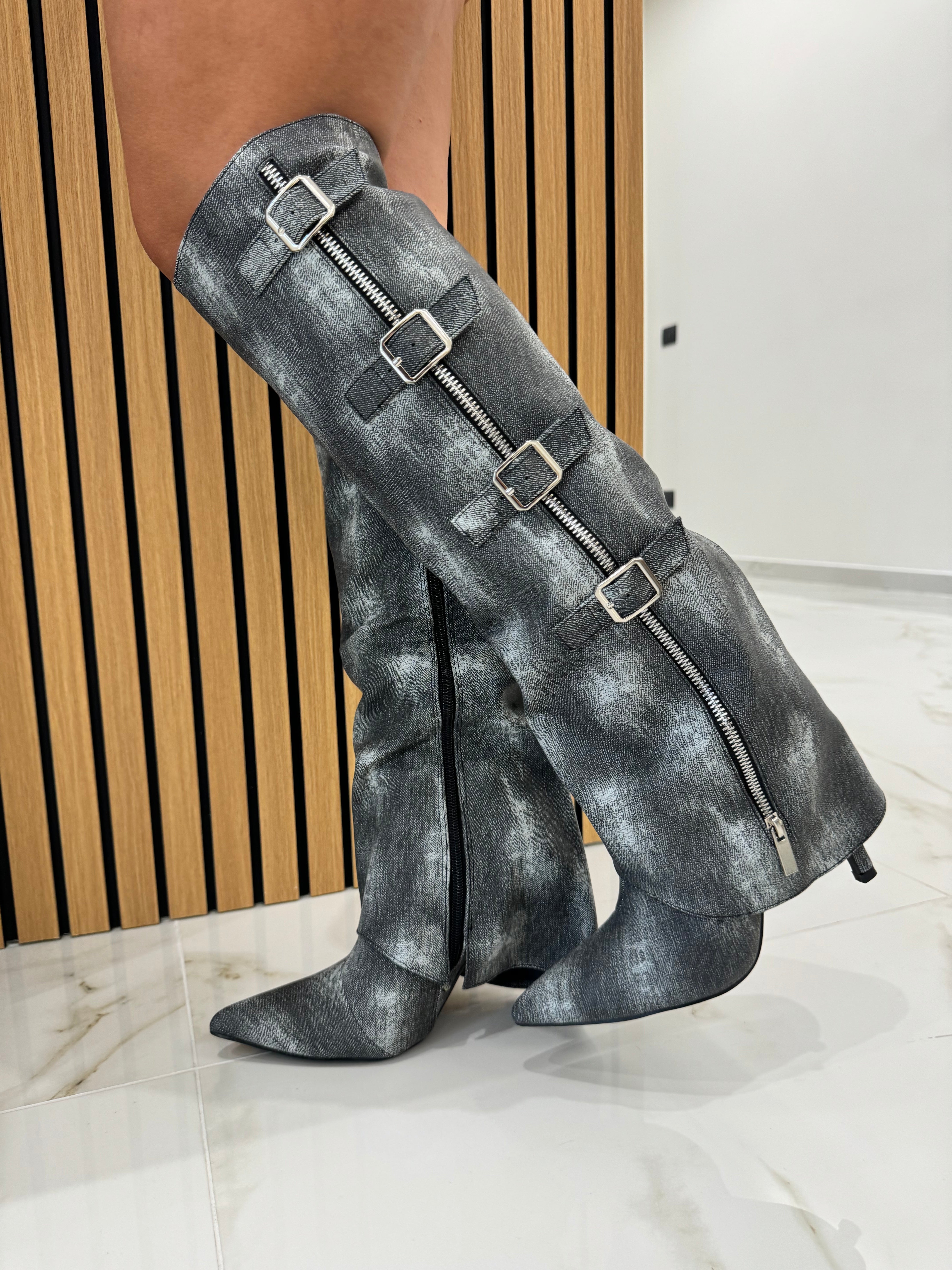 Stivale ecopelle effetto denim