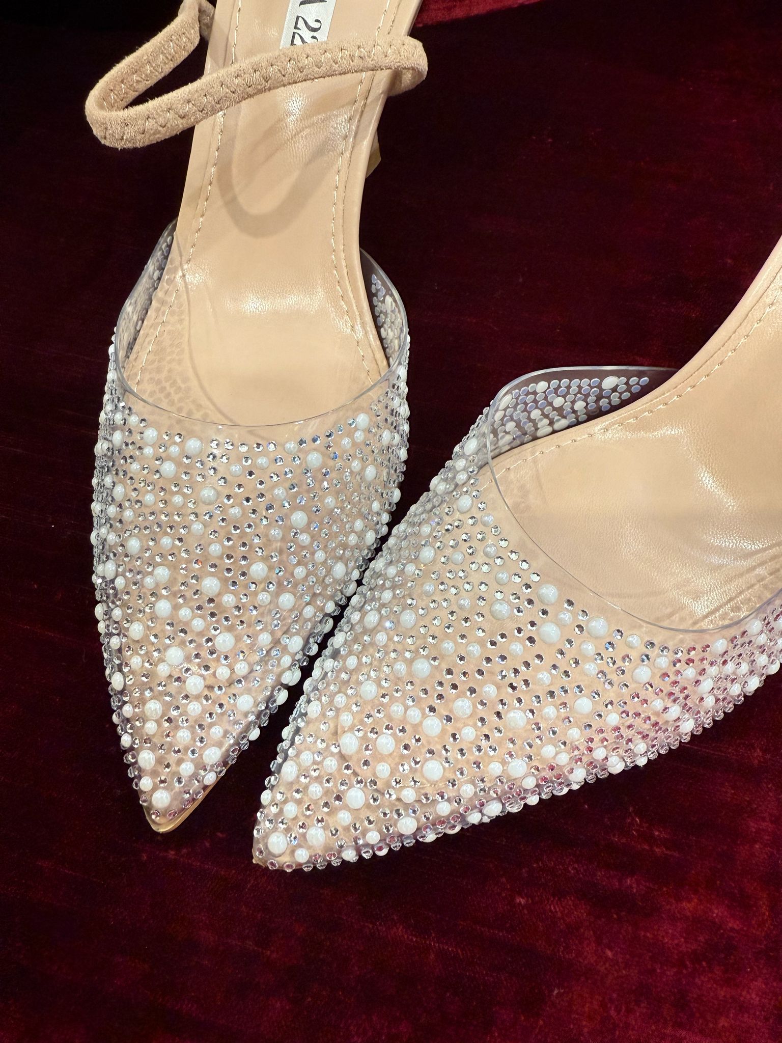 Décolleté nude strass e perle