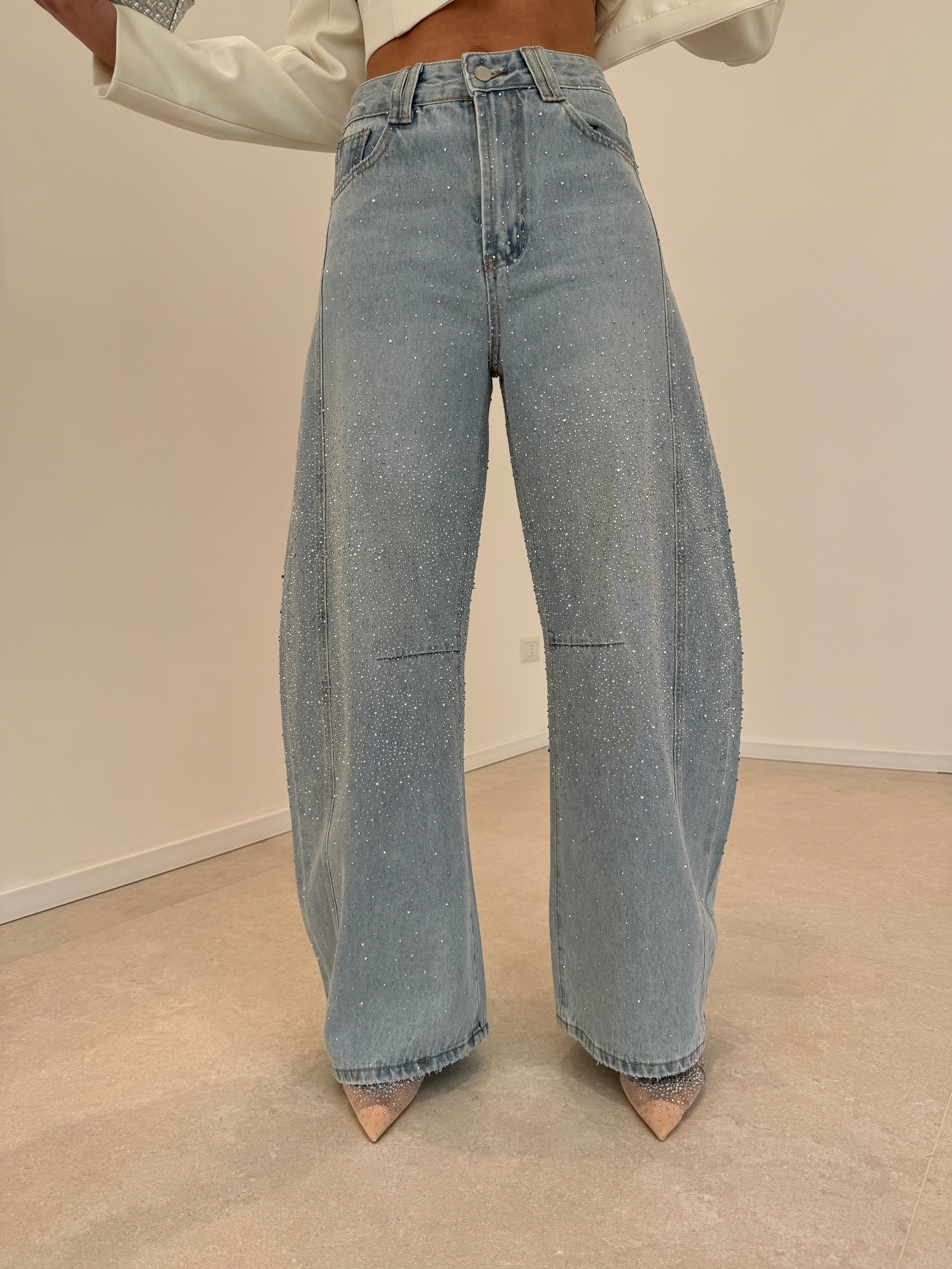 Jeans palloncino con strass
