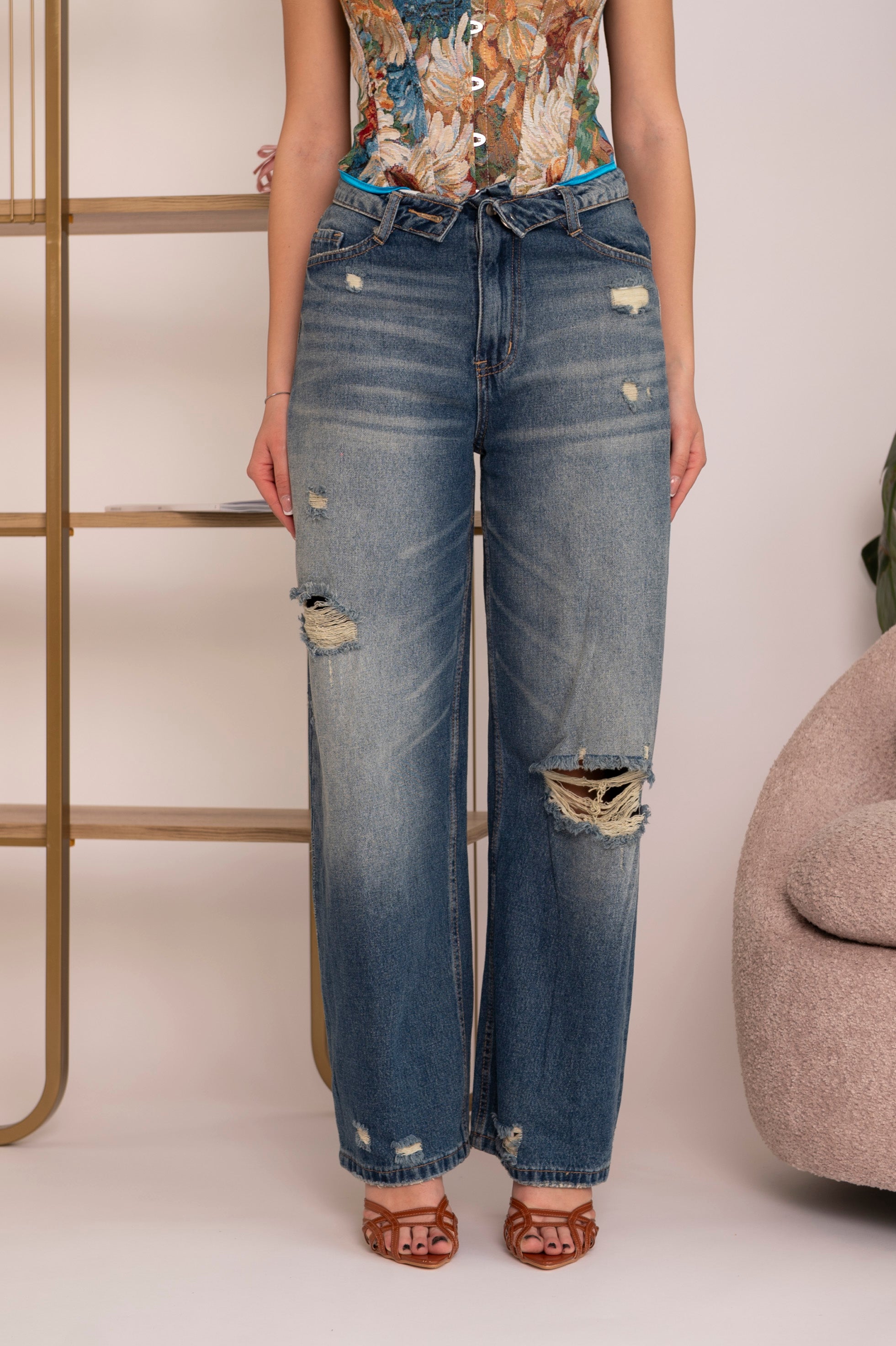Jeans Mom Fit con risvolto