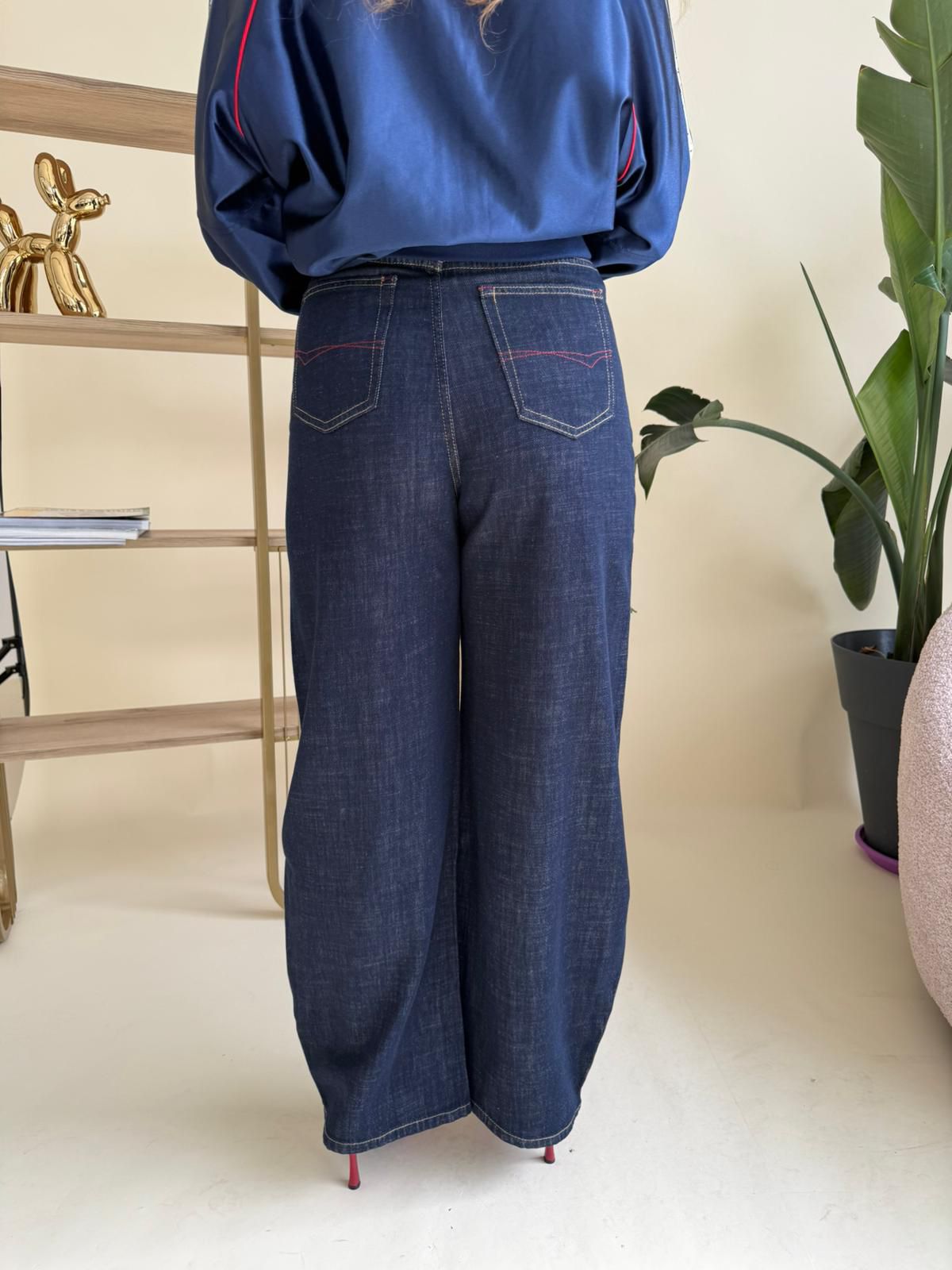 Jeans ballon vita alta con bottoni