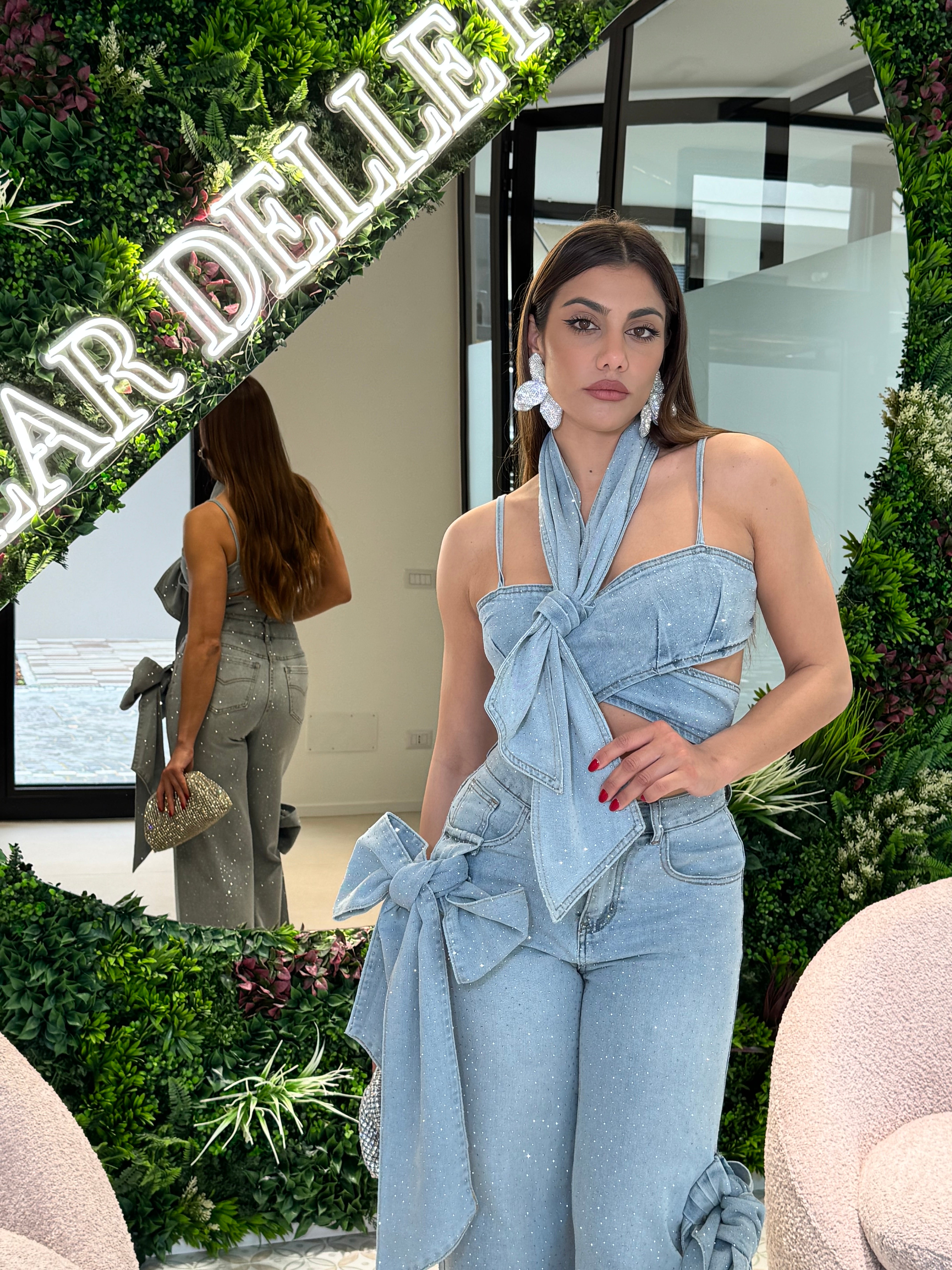 Cordset denim fiocchi e strass