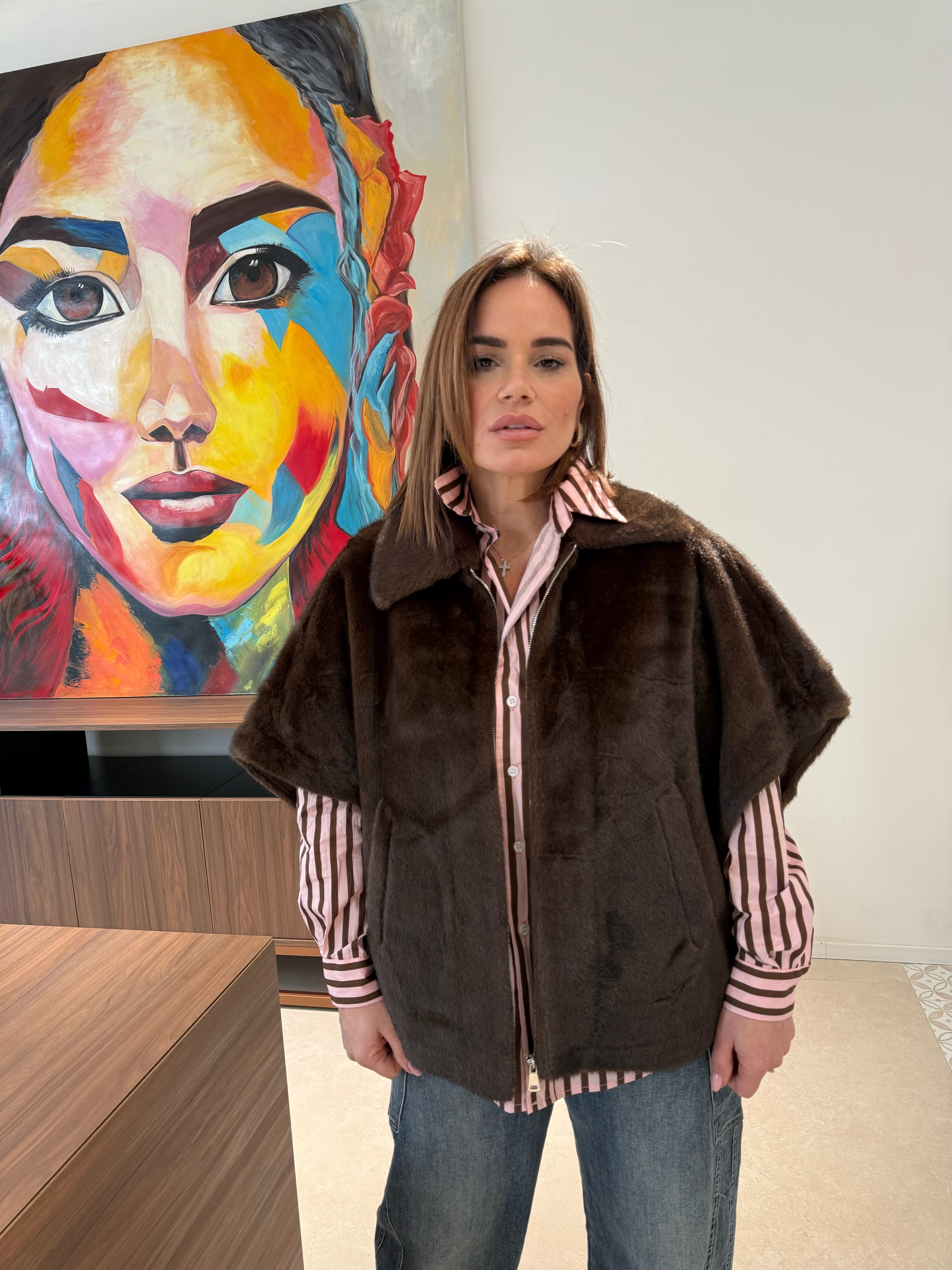 Pelliccia mantella con zip