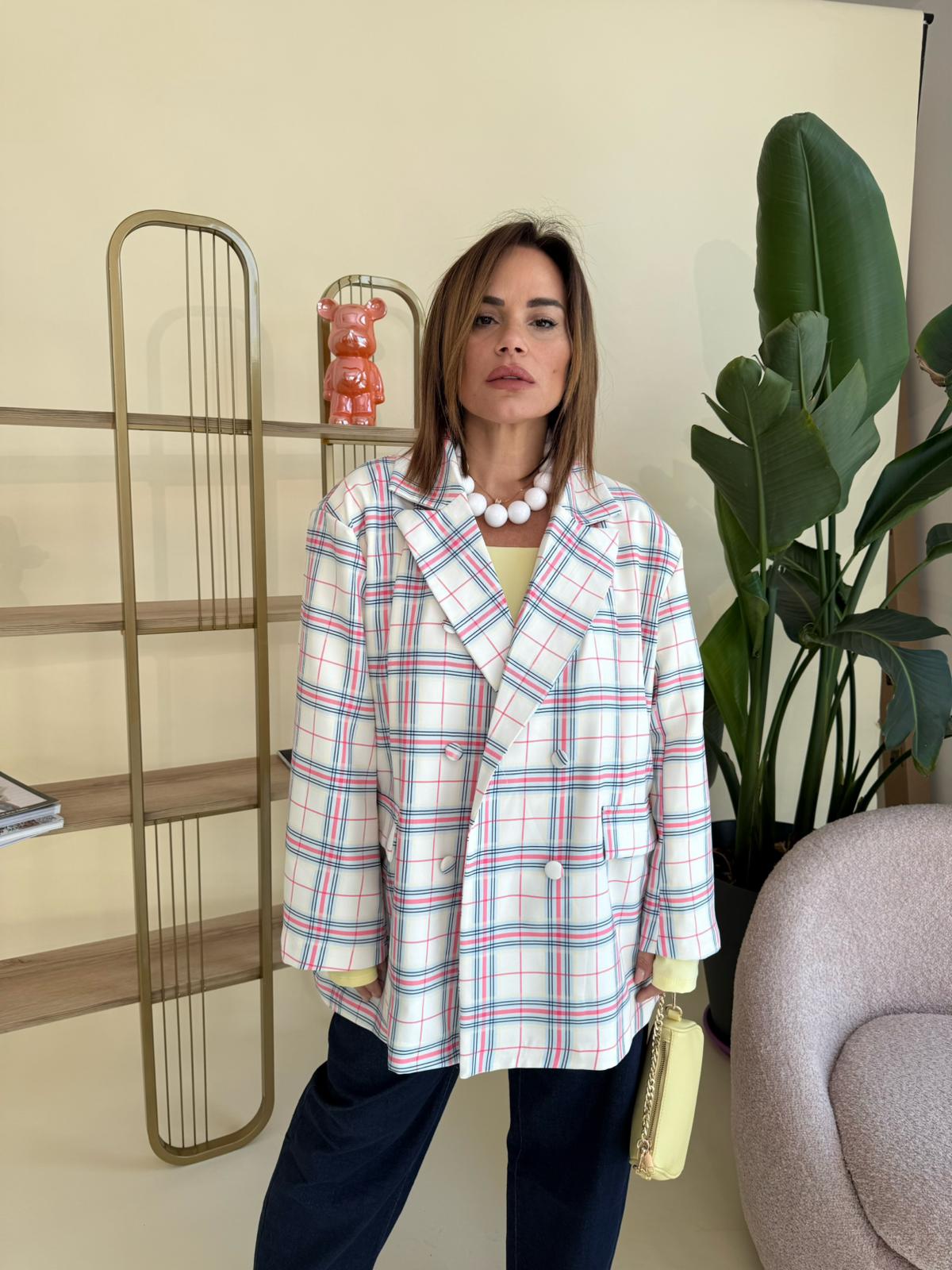 Giacca quadroni white curvy