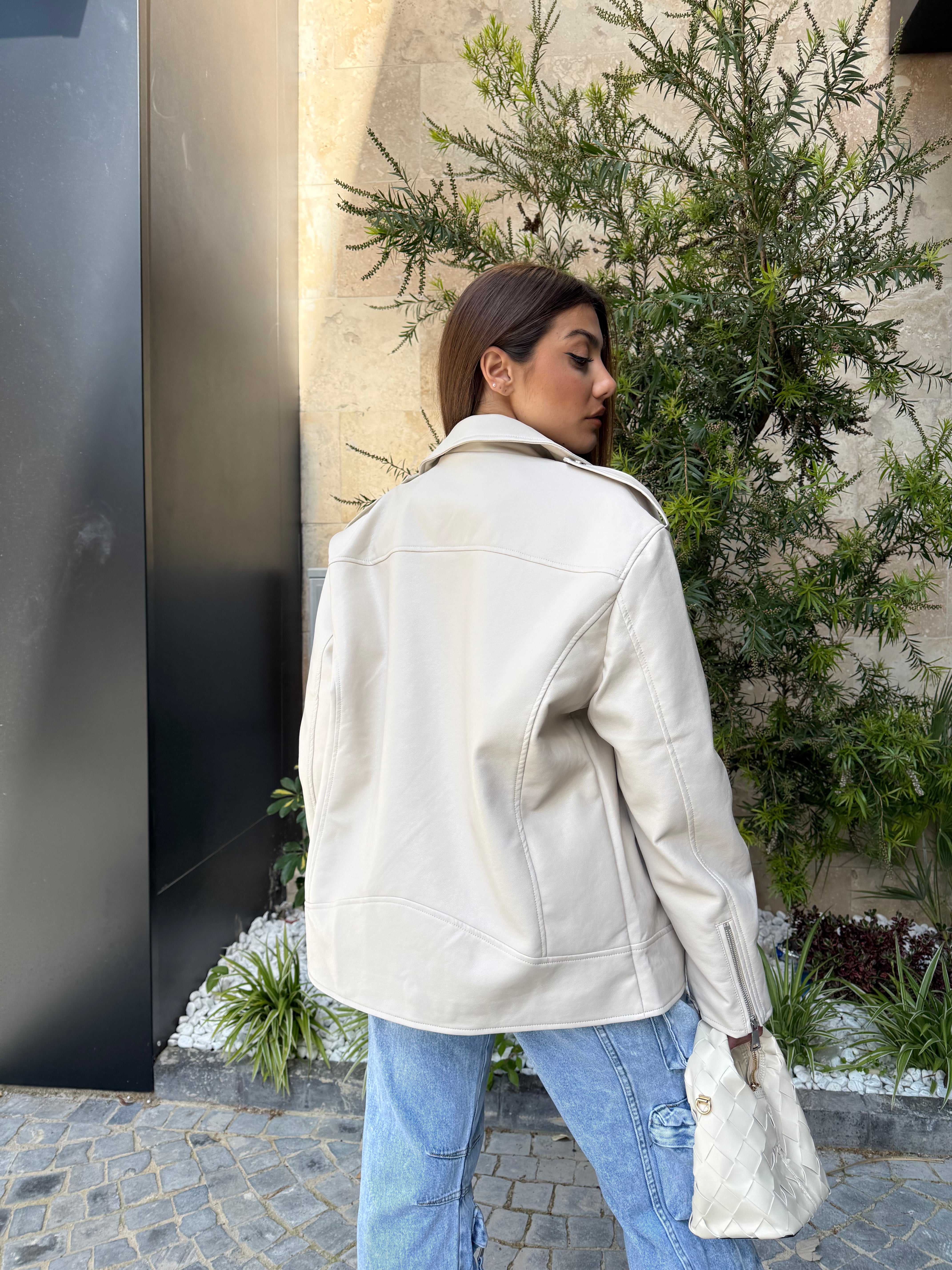 Chiodo ecopelle beige