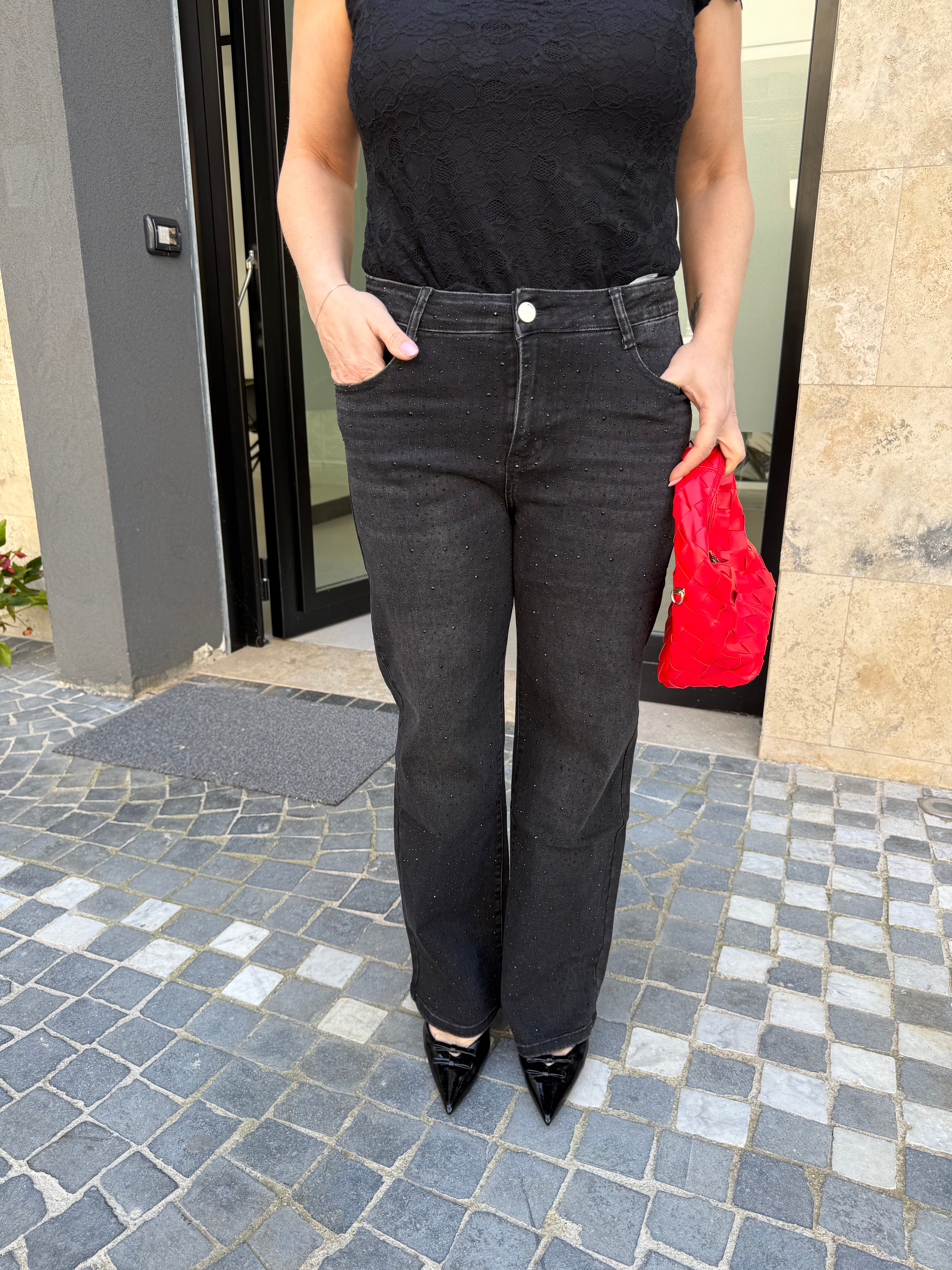Jeans nero a palazzo curvy