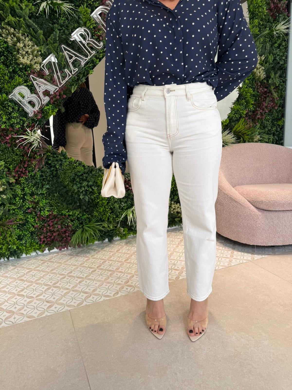 Jeans mom fit cuciture camel