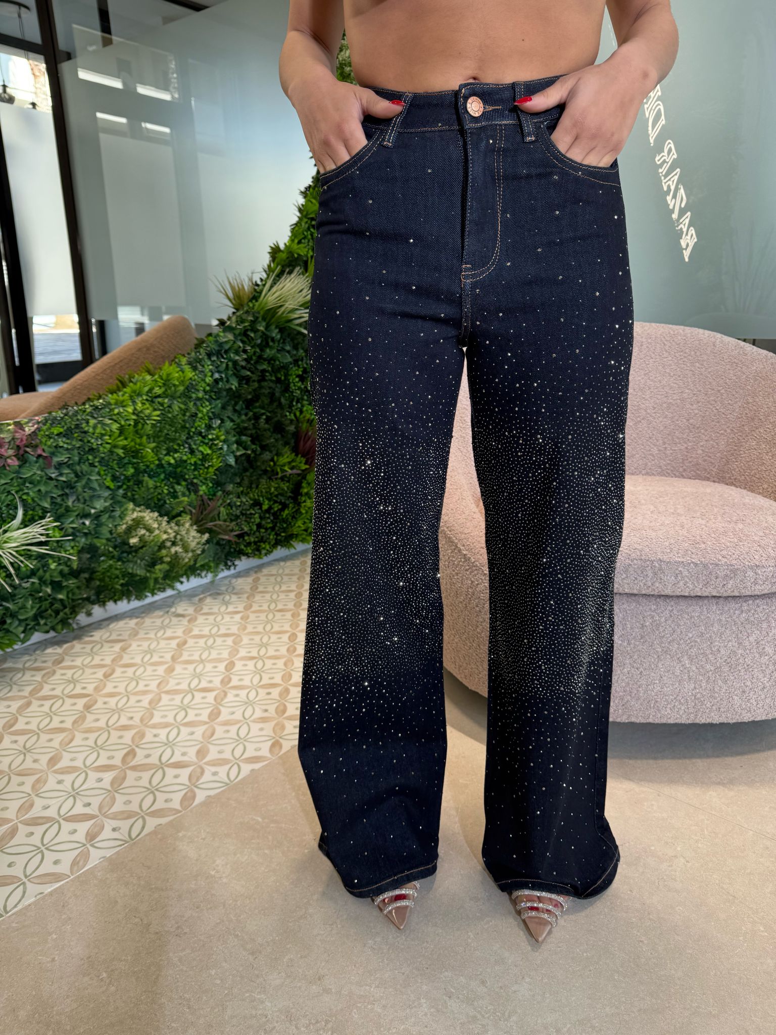 Jeans palazzo blue strass