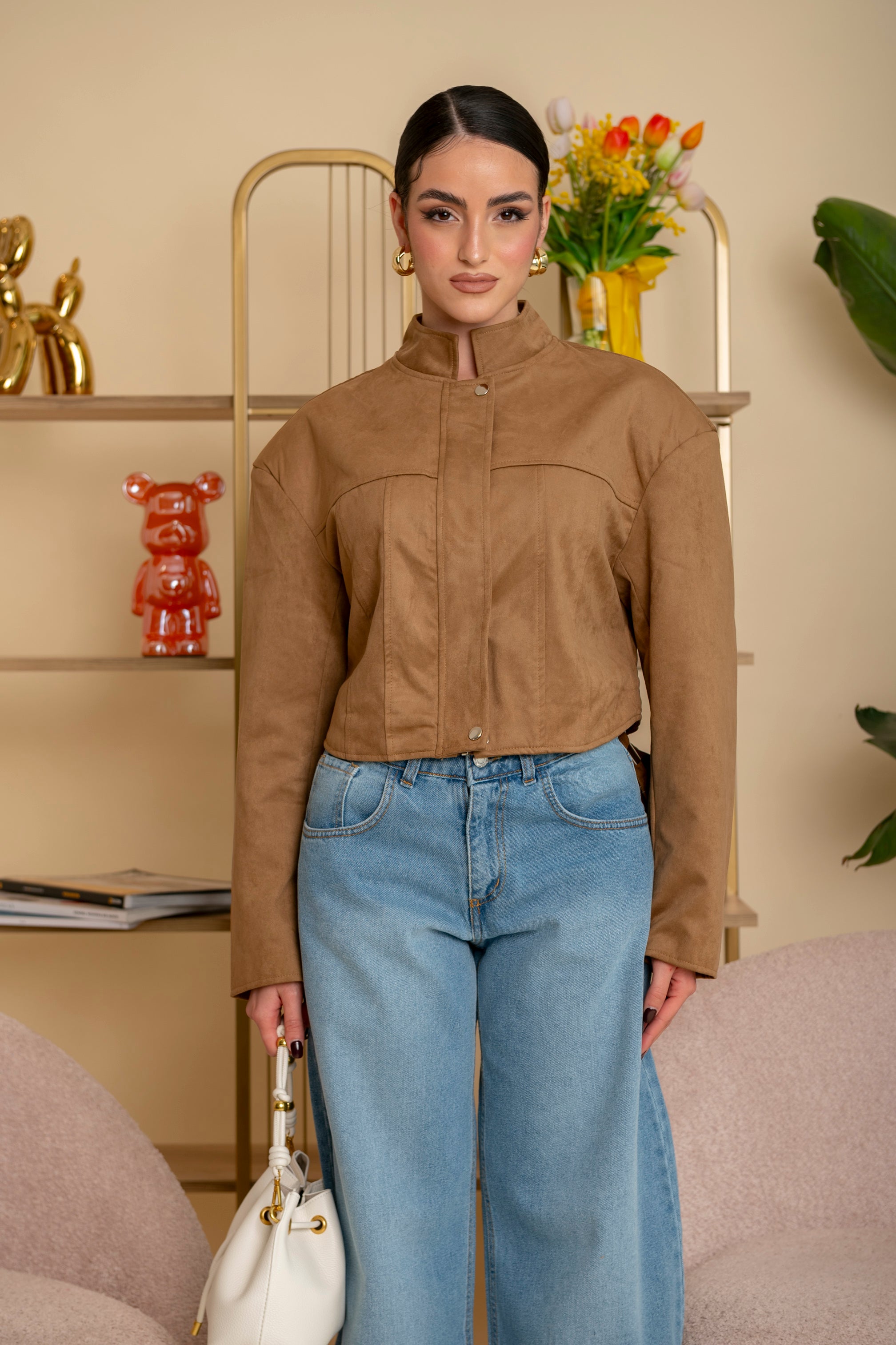 Giubbino crop in renna con spallina