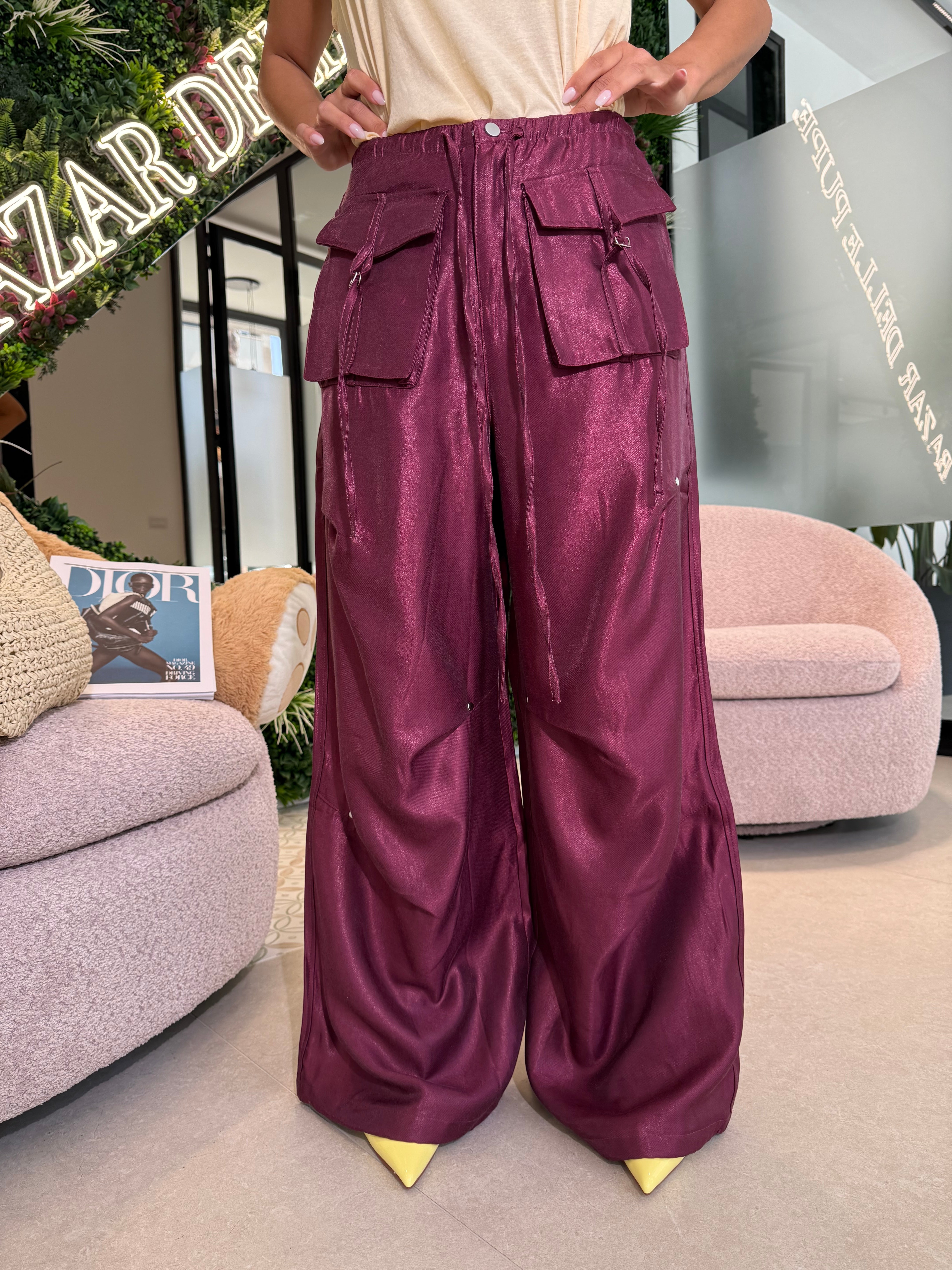 Pantalone satinato cargo
