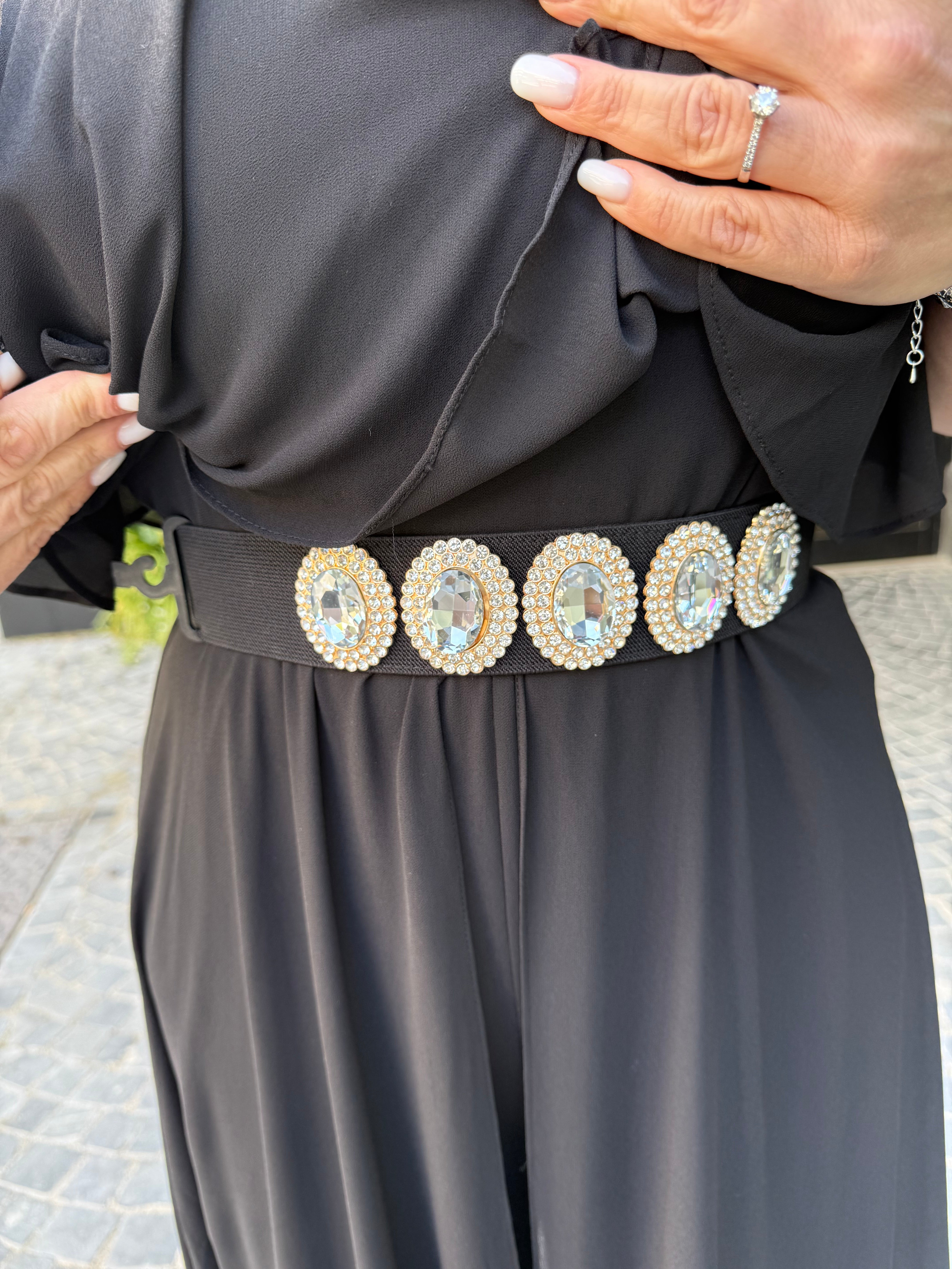 Cintura elastica strass nera