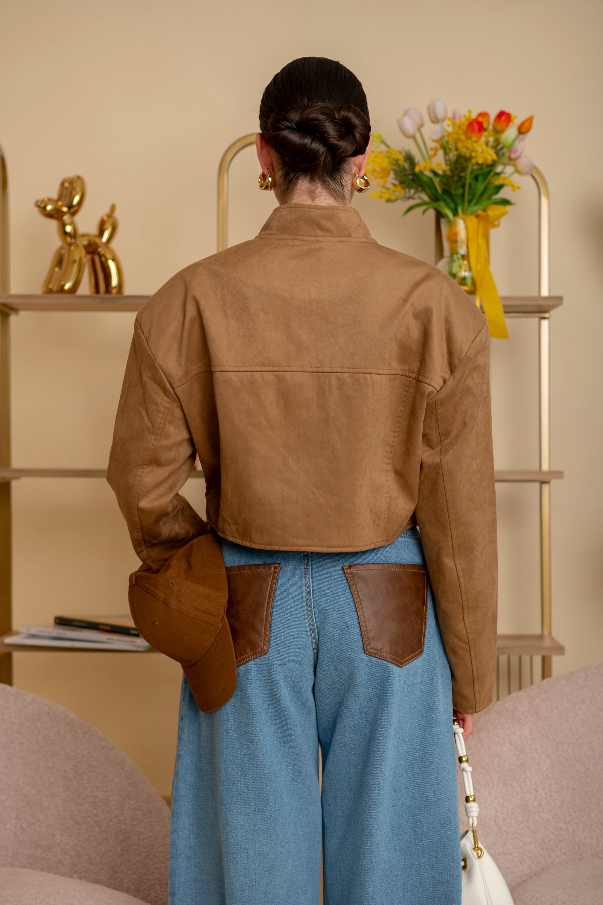 Giubbino crop in renna con spallina