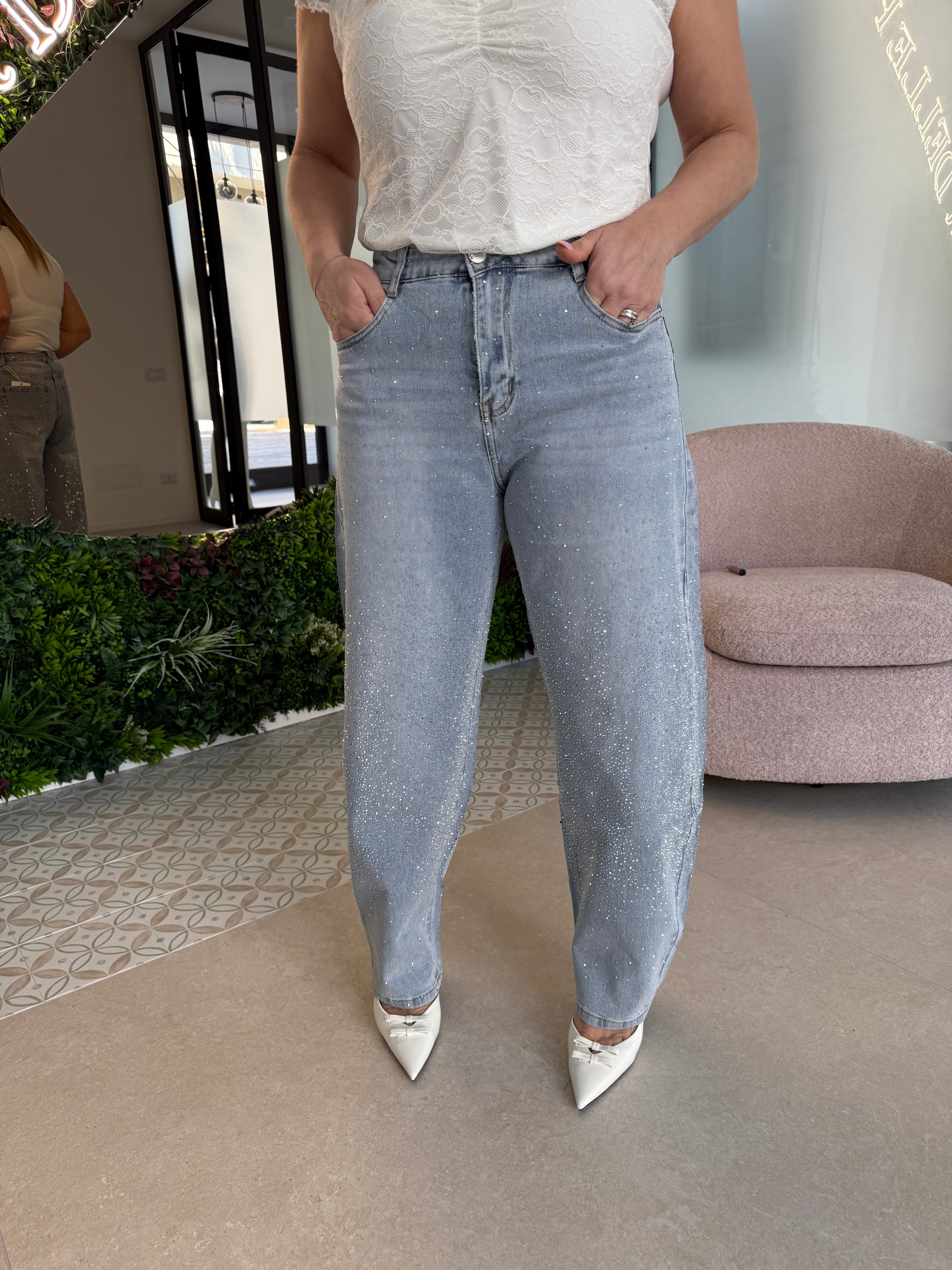 Jeans ballon curvy strass