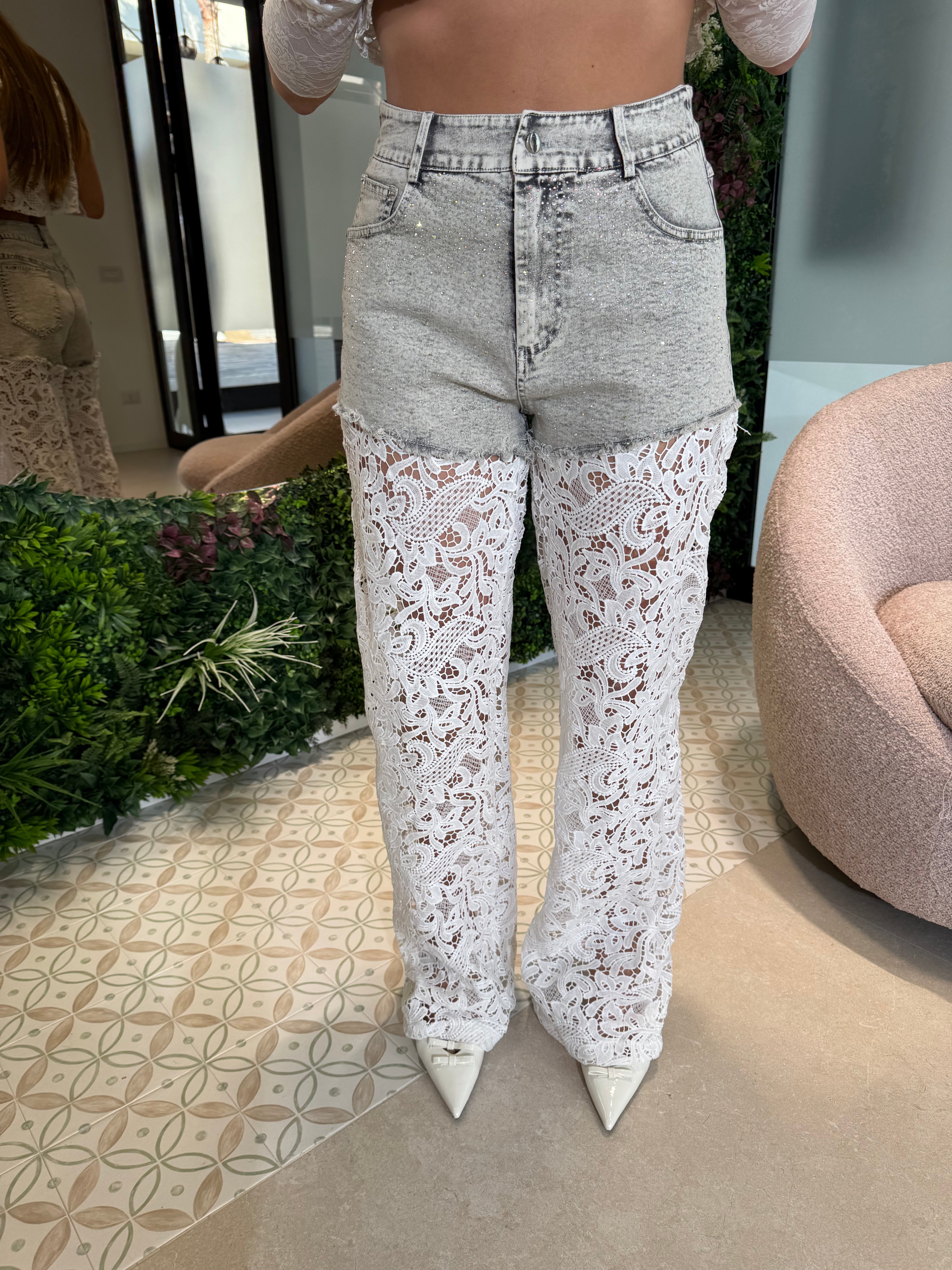 Cordset denim merlettato