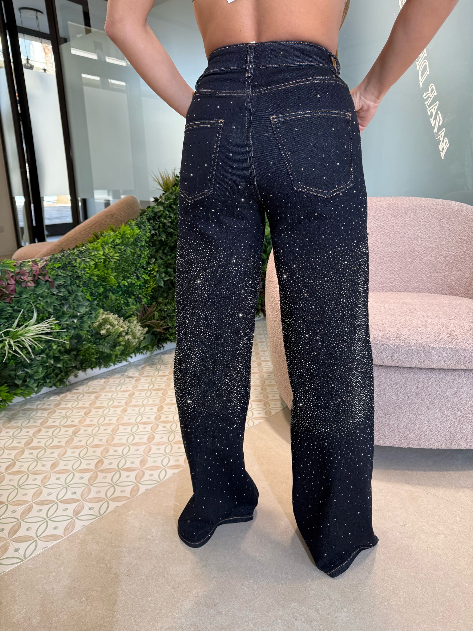 Jeans palazzo blue strass