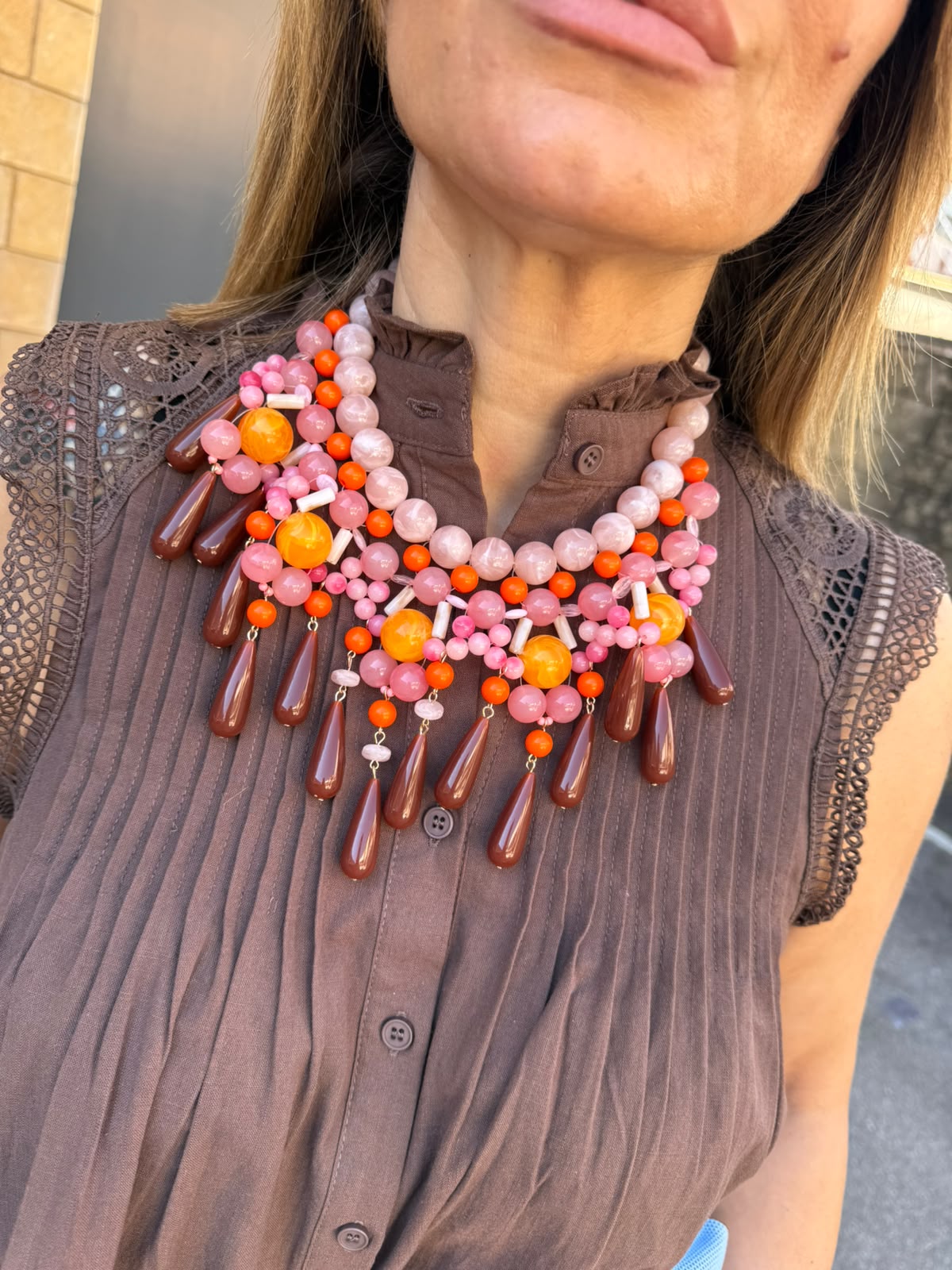 Collana perle pendenti rosa