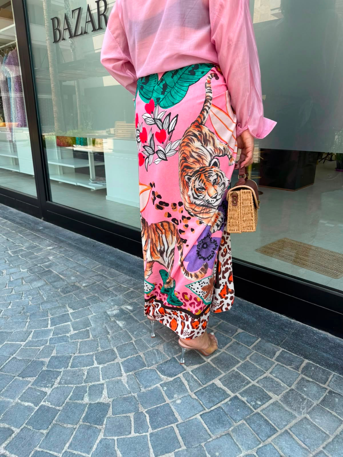 Gonna foulard tiger pink