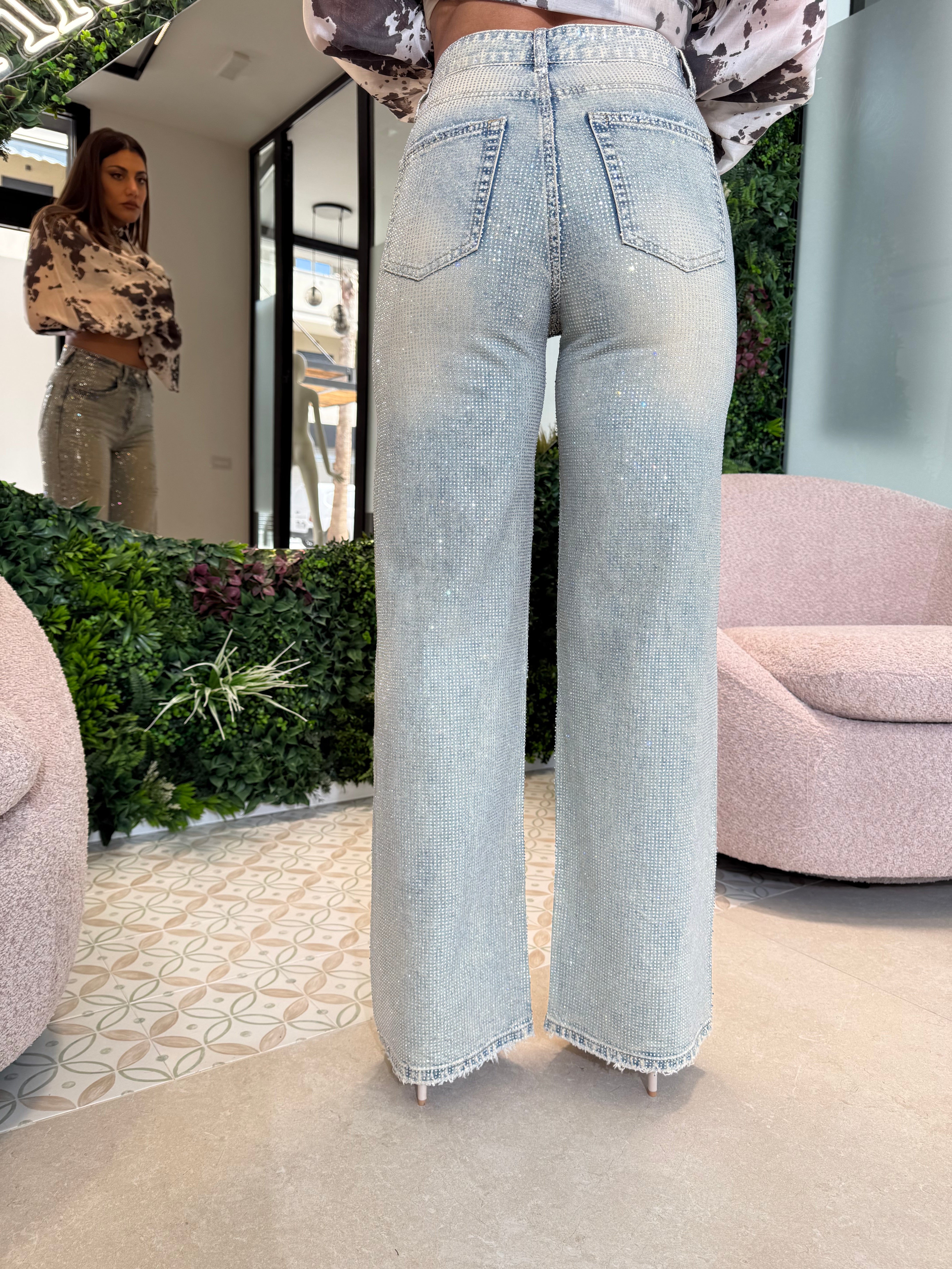Jeans full strass con strappi