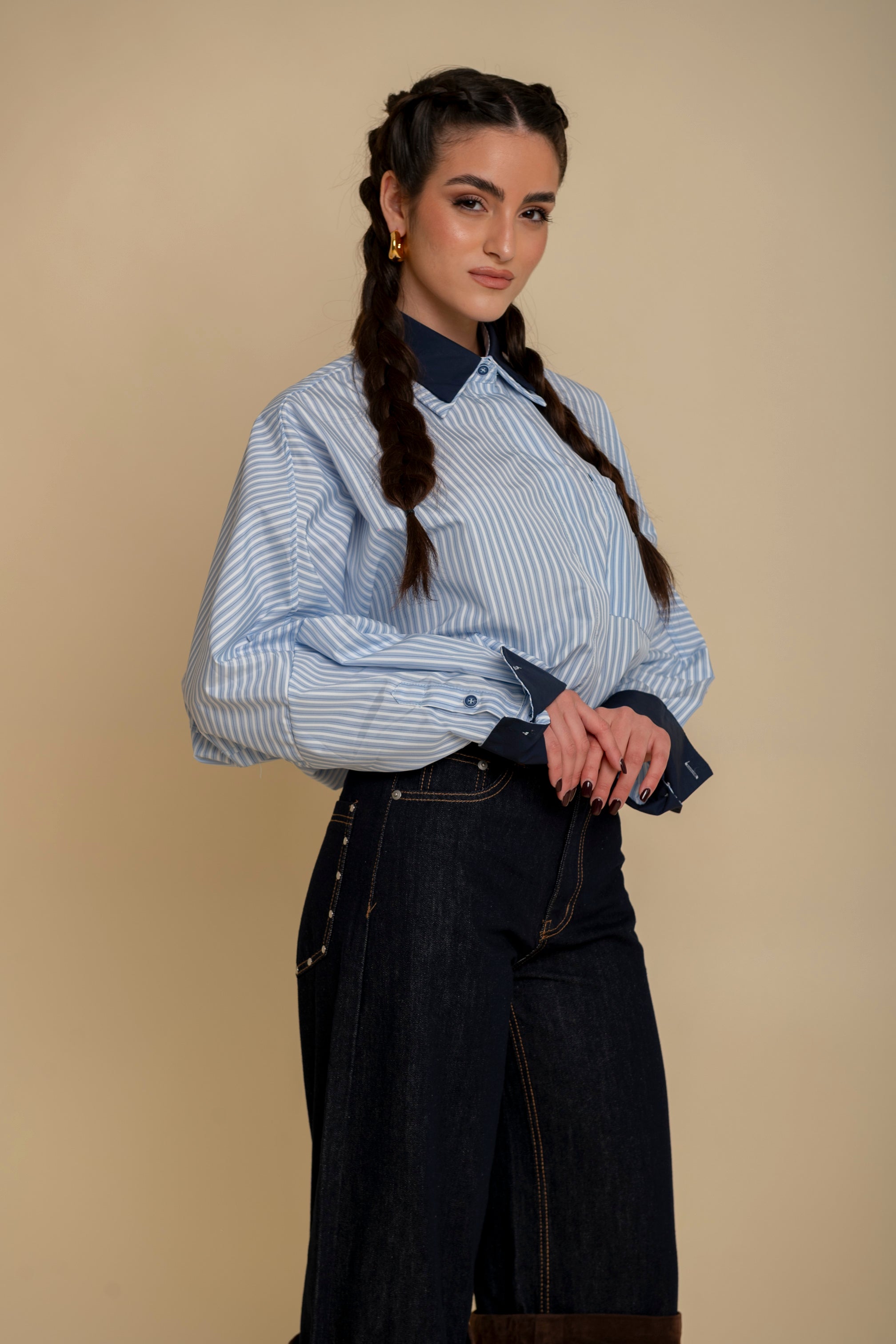 Camicia a righe doppio colletto