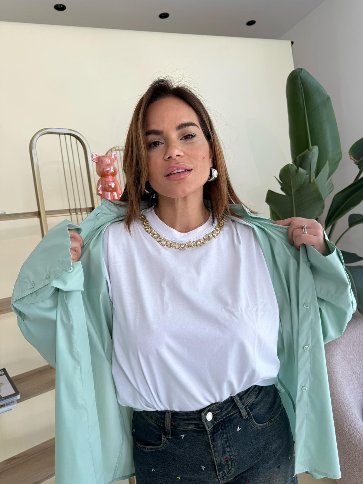 T-shirt girocollo strass