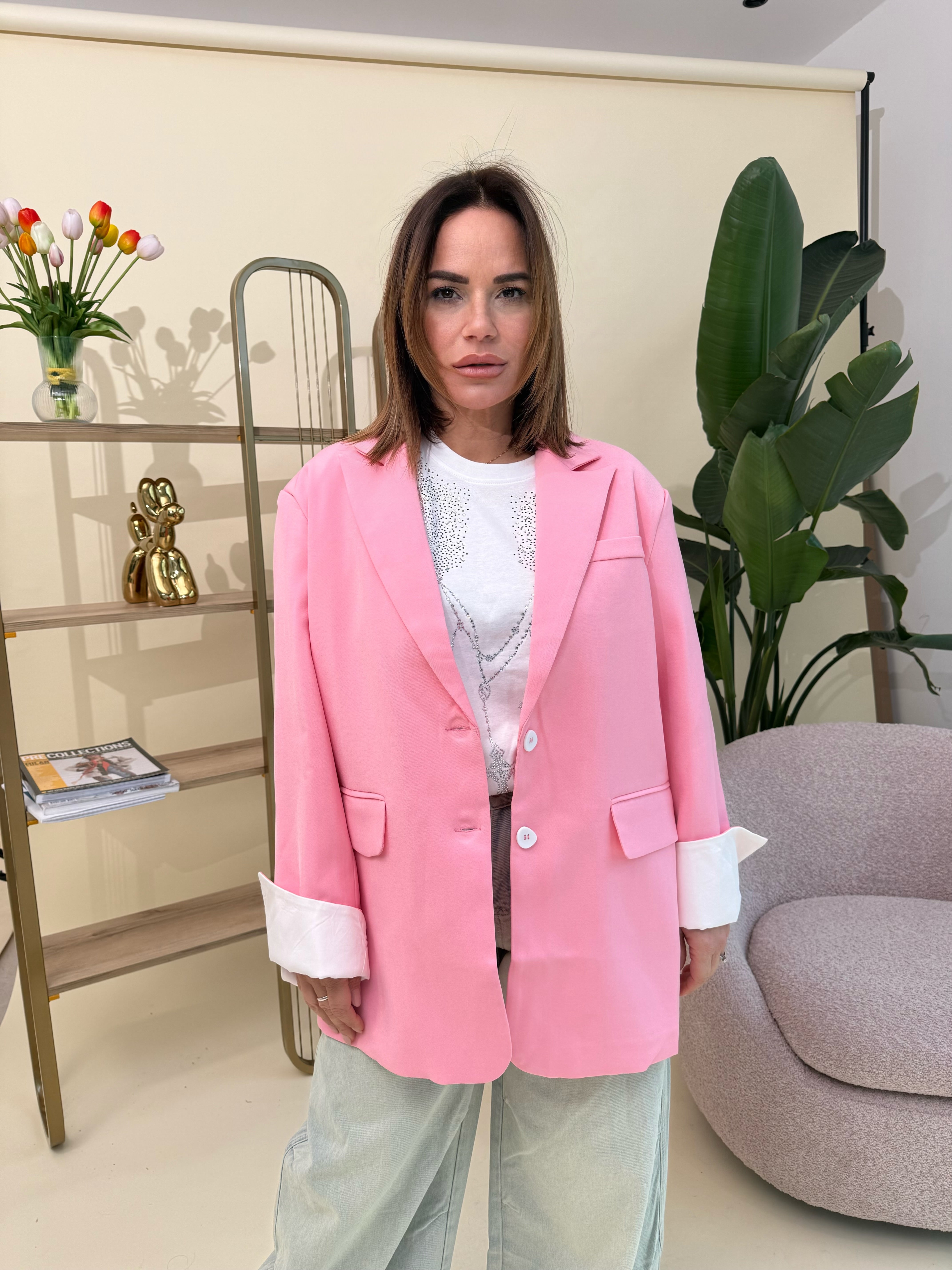 Giacca con risvolto pink