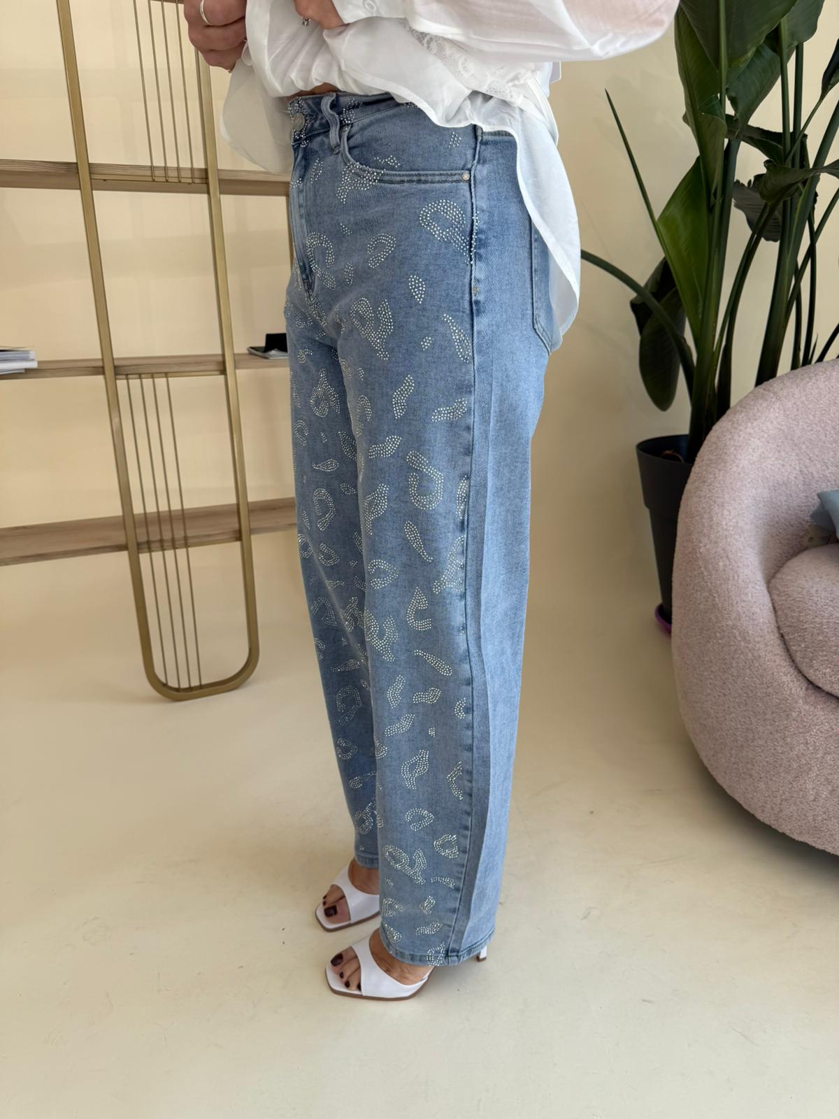 Jeans ballon strass maculati curvy