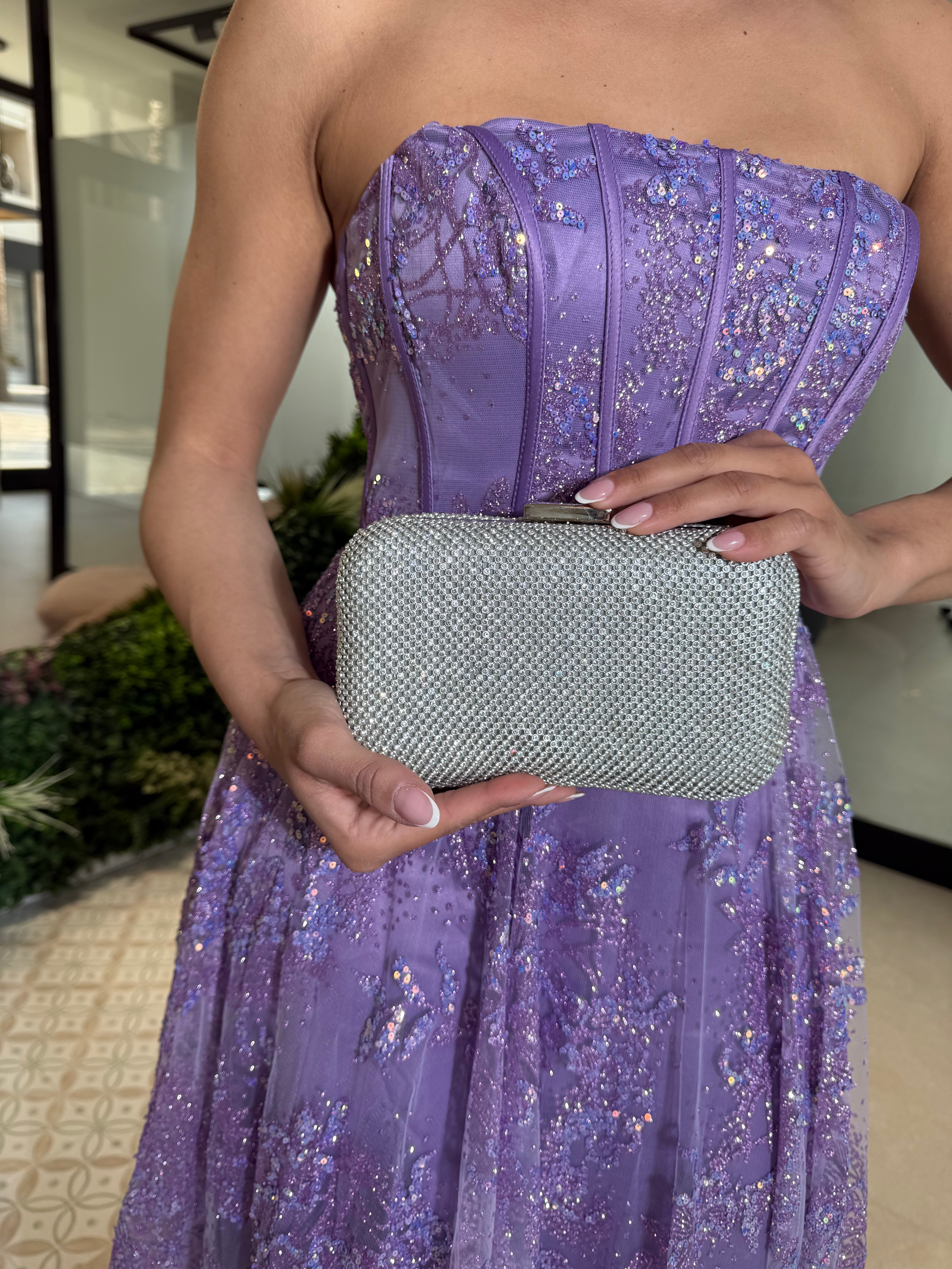 Pochette strass silver