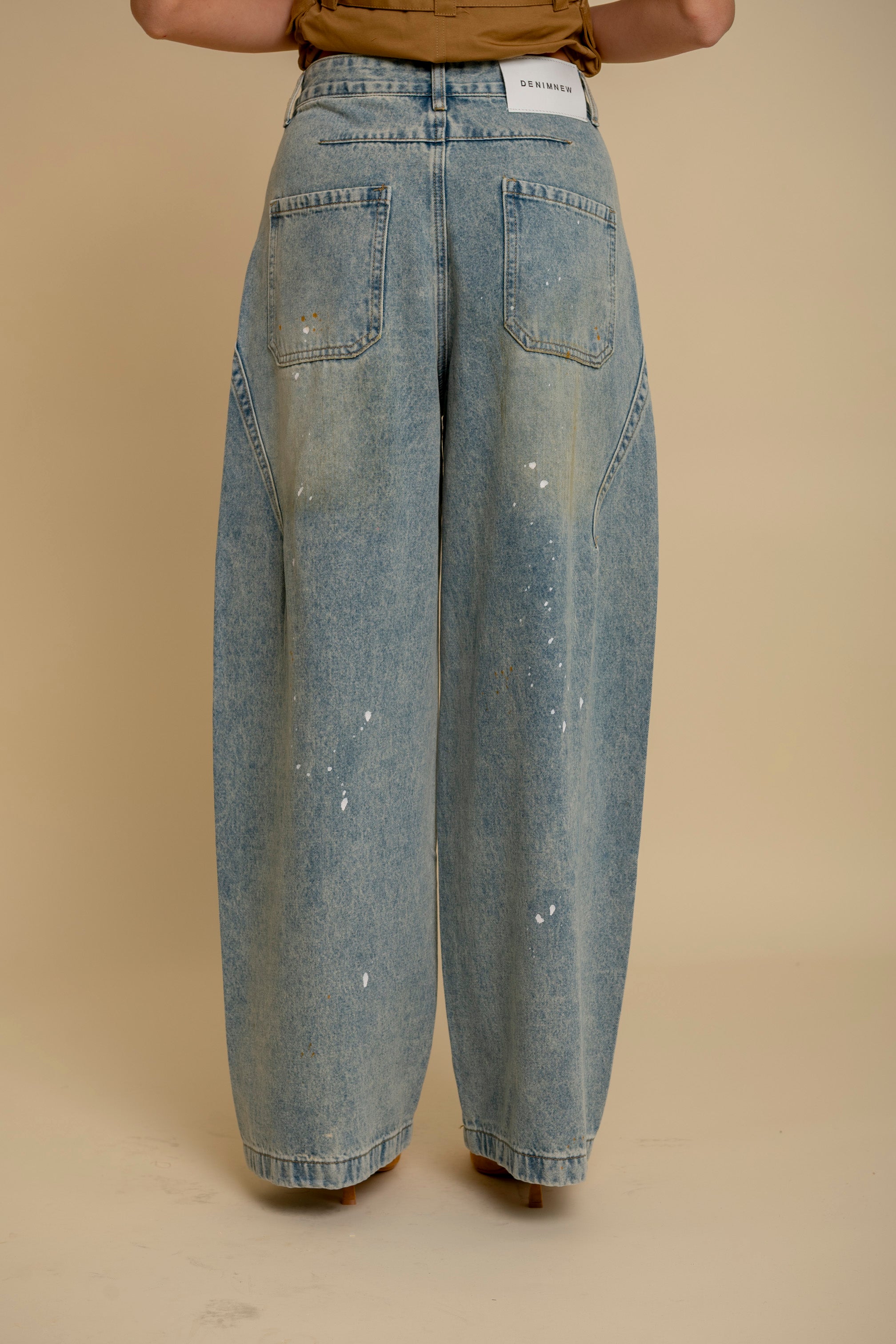 Jeans ballon sabbiato con schizzi white