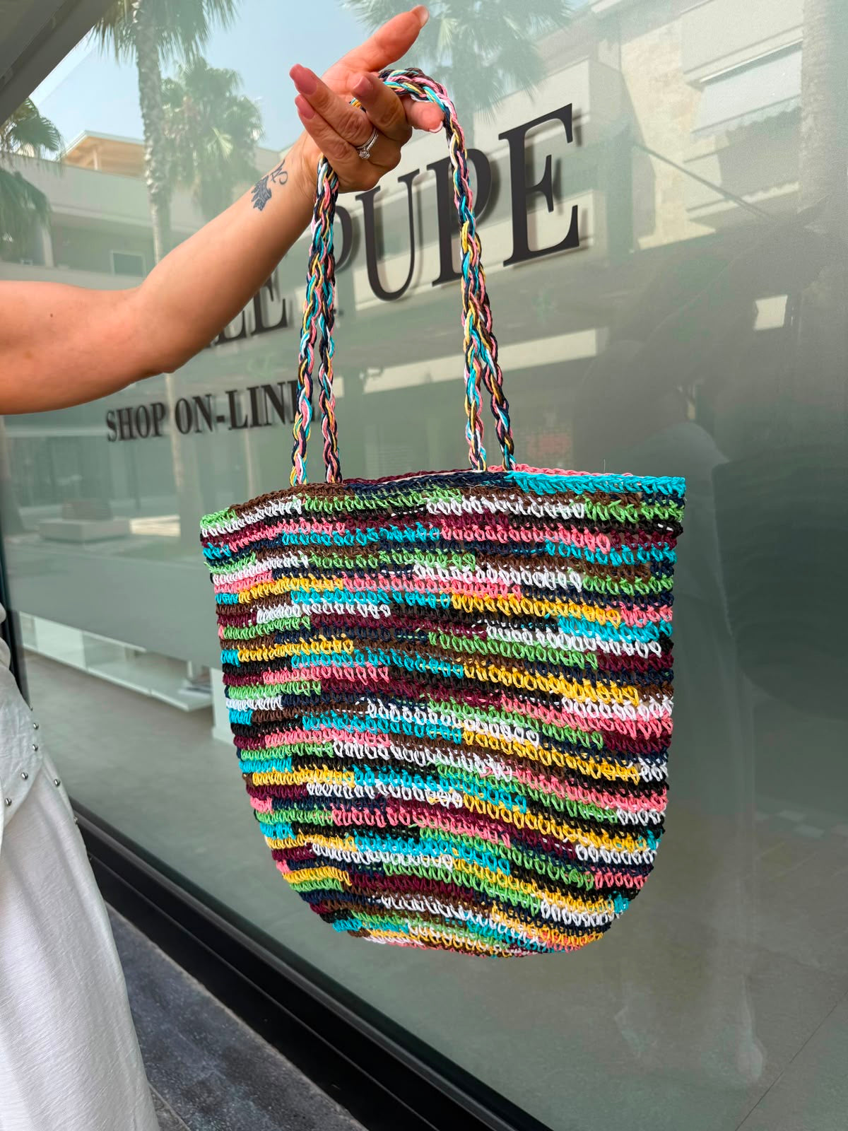 Borsa in paglia multicolor