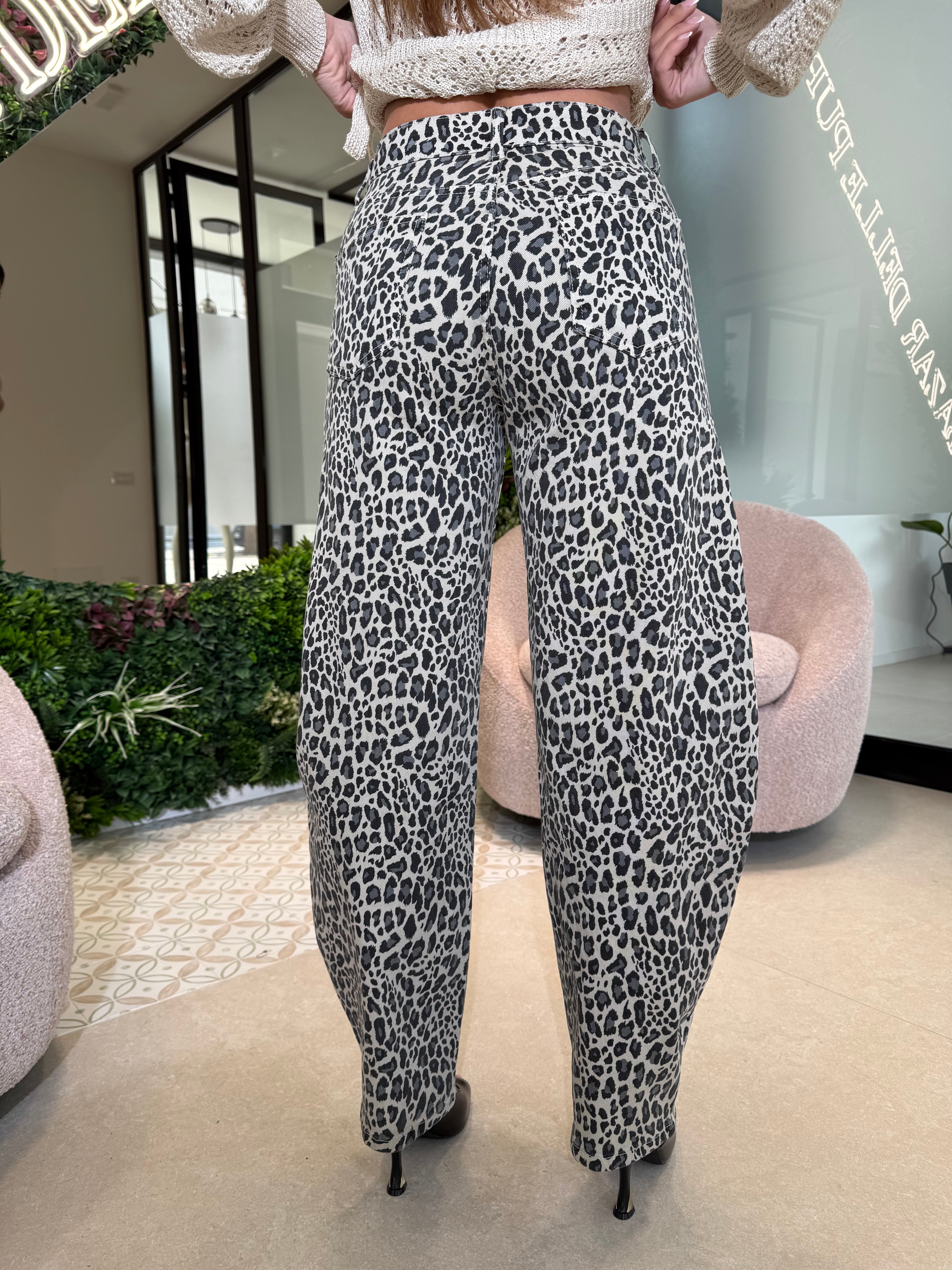 Jeans ballon animalier chiaro