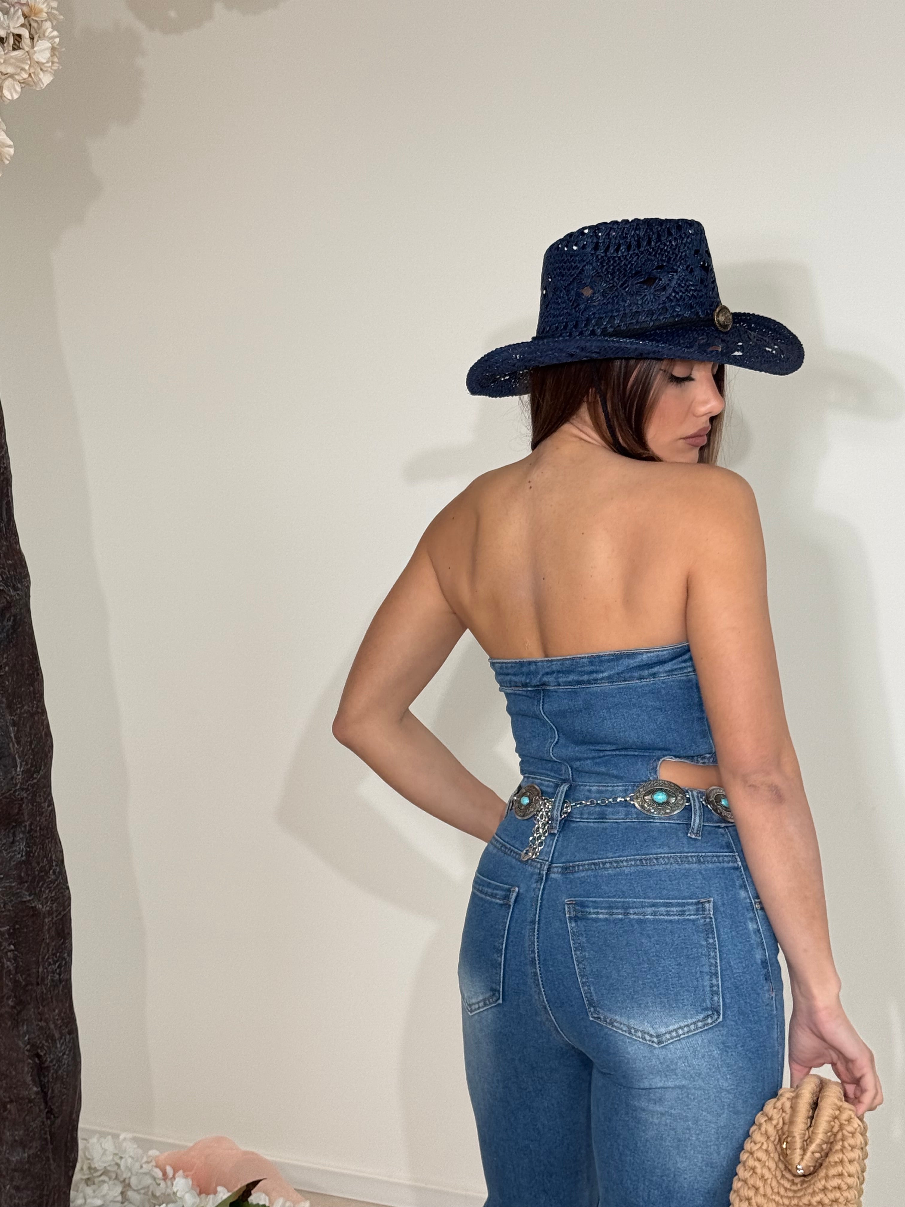 Tuta intera denim con bottoni